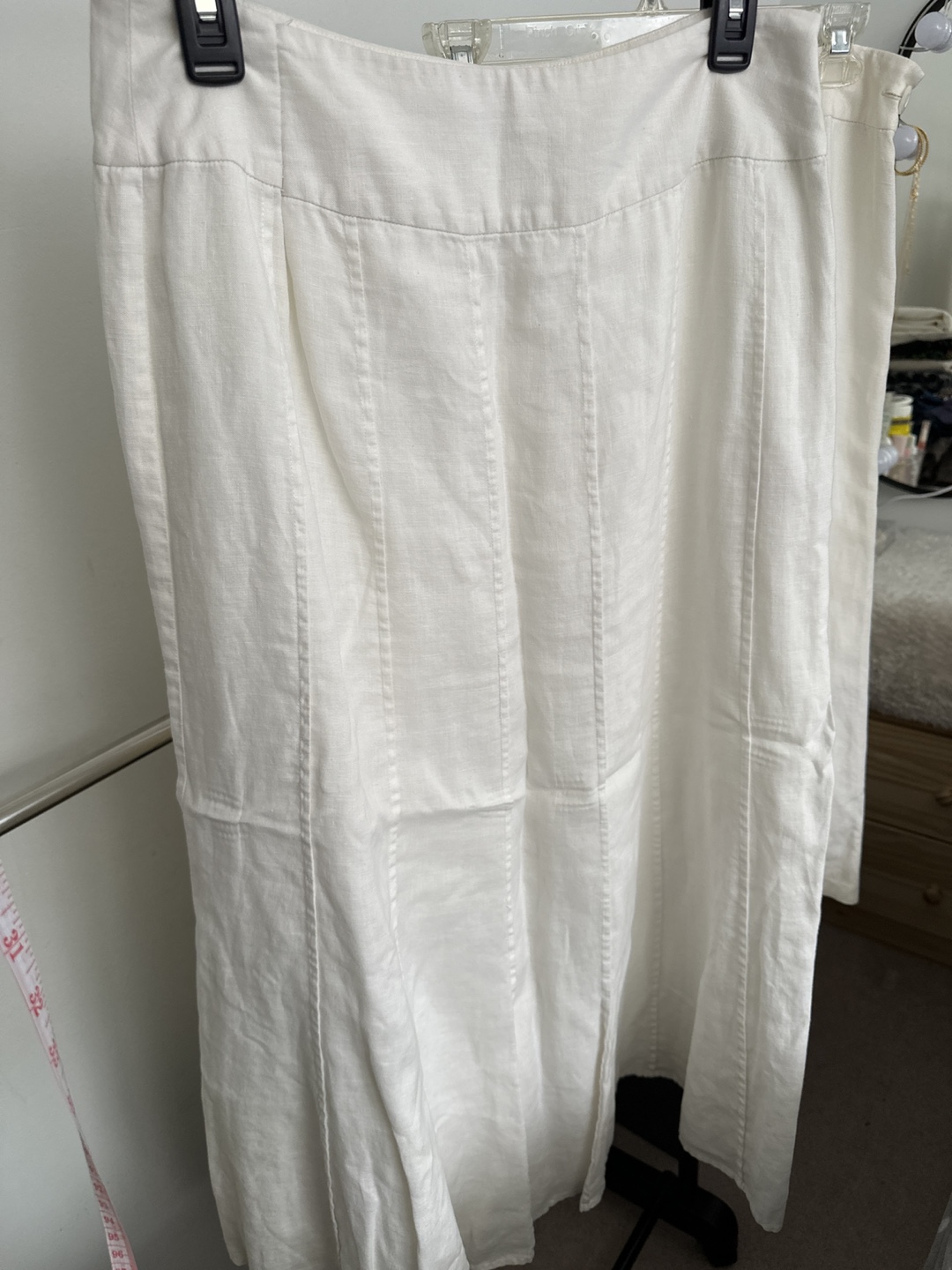 White linen midi skirt