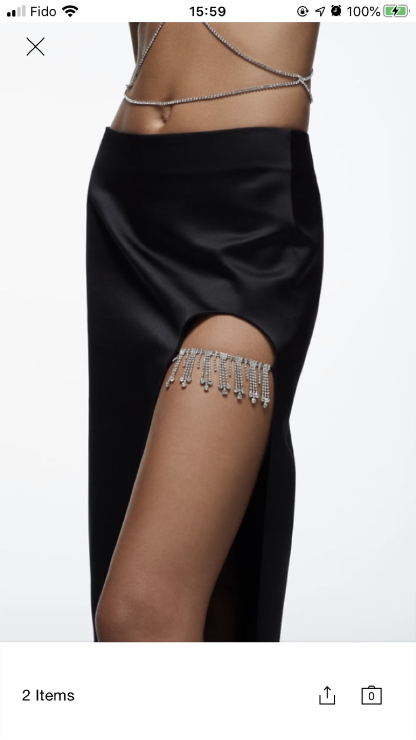 Zara Black Midi Skirt with Rhinestone Detail - photo 5