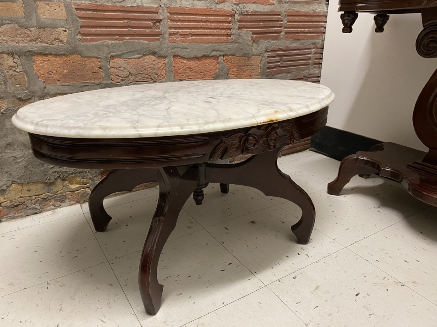 Antique Oval Marble Top Coffee Table