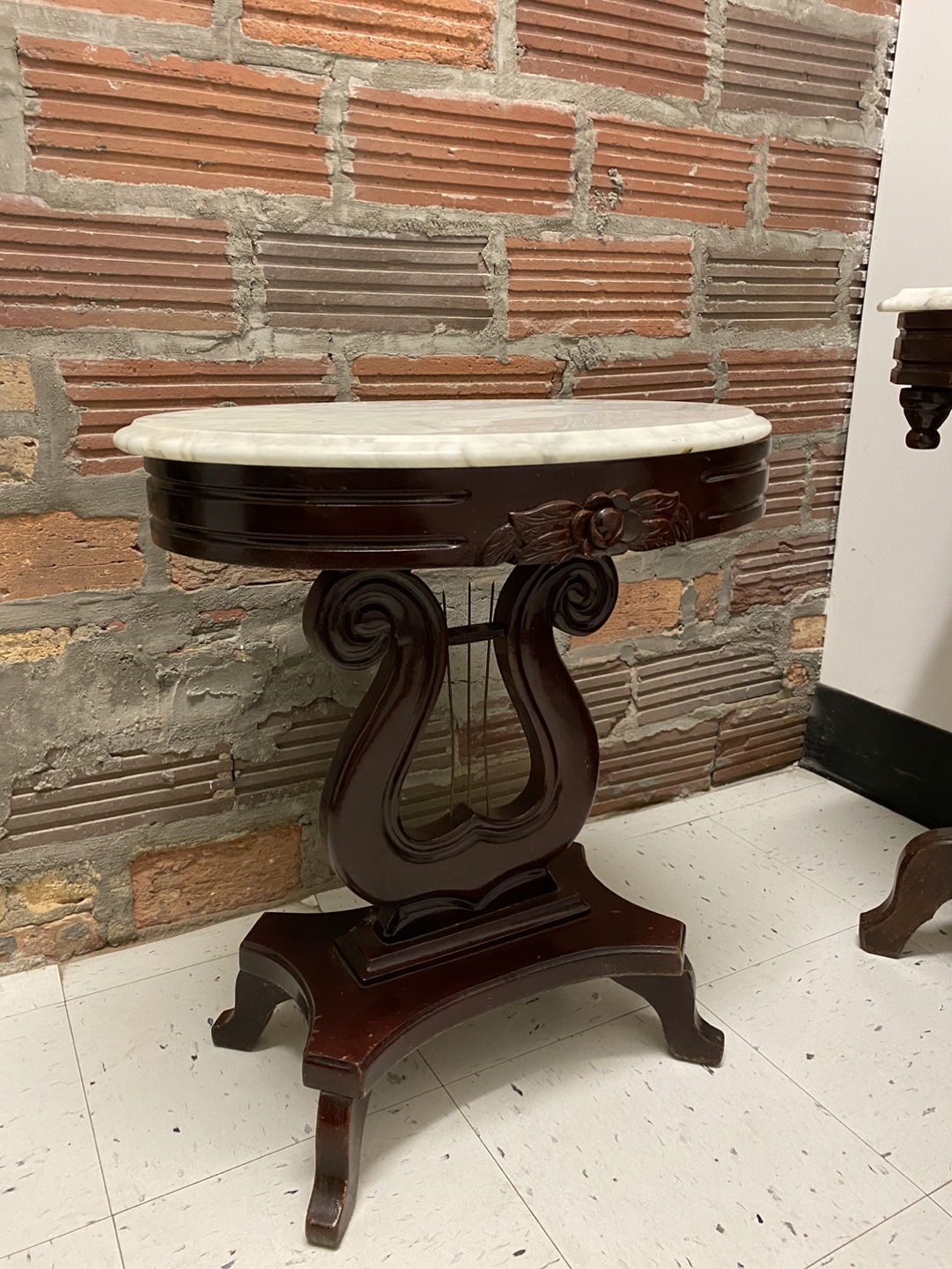 Set of 2 Antique Marble Top Harp Tables - photo 2