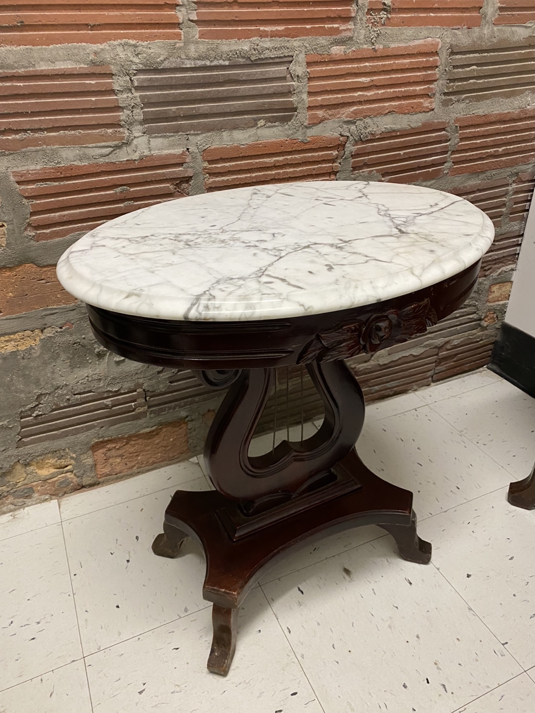 Set of 2 Antique Marble Top Harp Tables - photo 5
