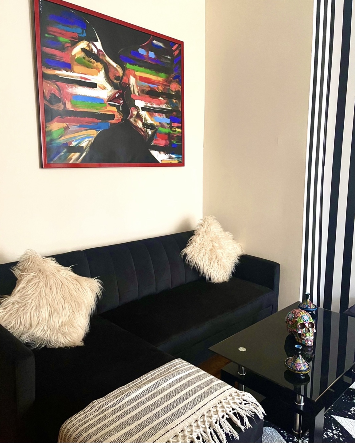 Black Velvet L-Shaped Sectional Sofa