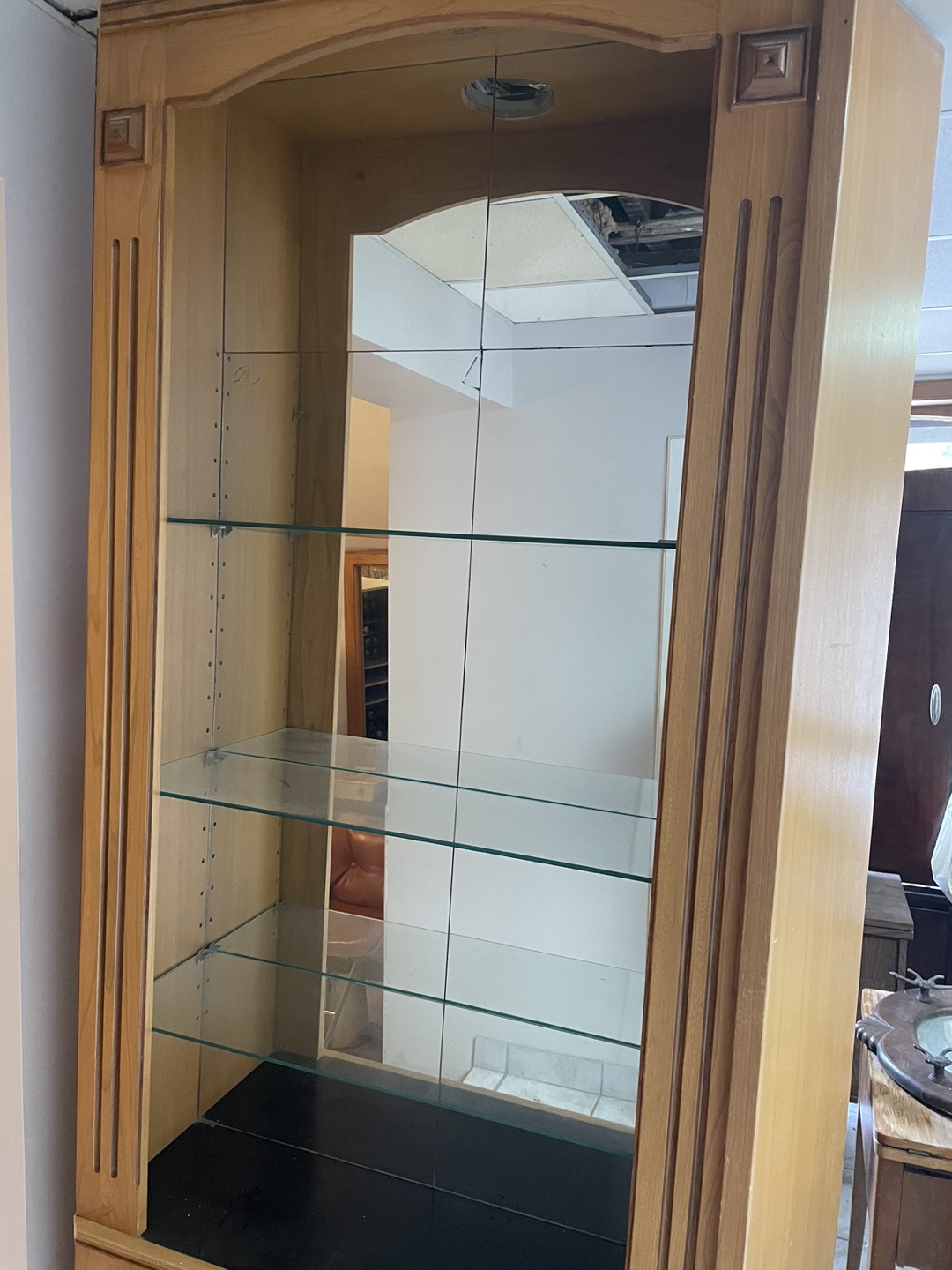 Vintage Wooden Curio Cabinet with Mirrored Back - photo 2