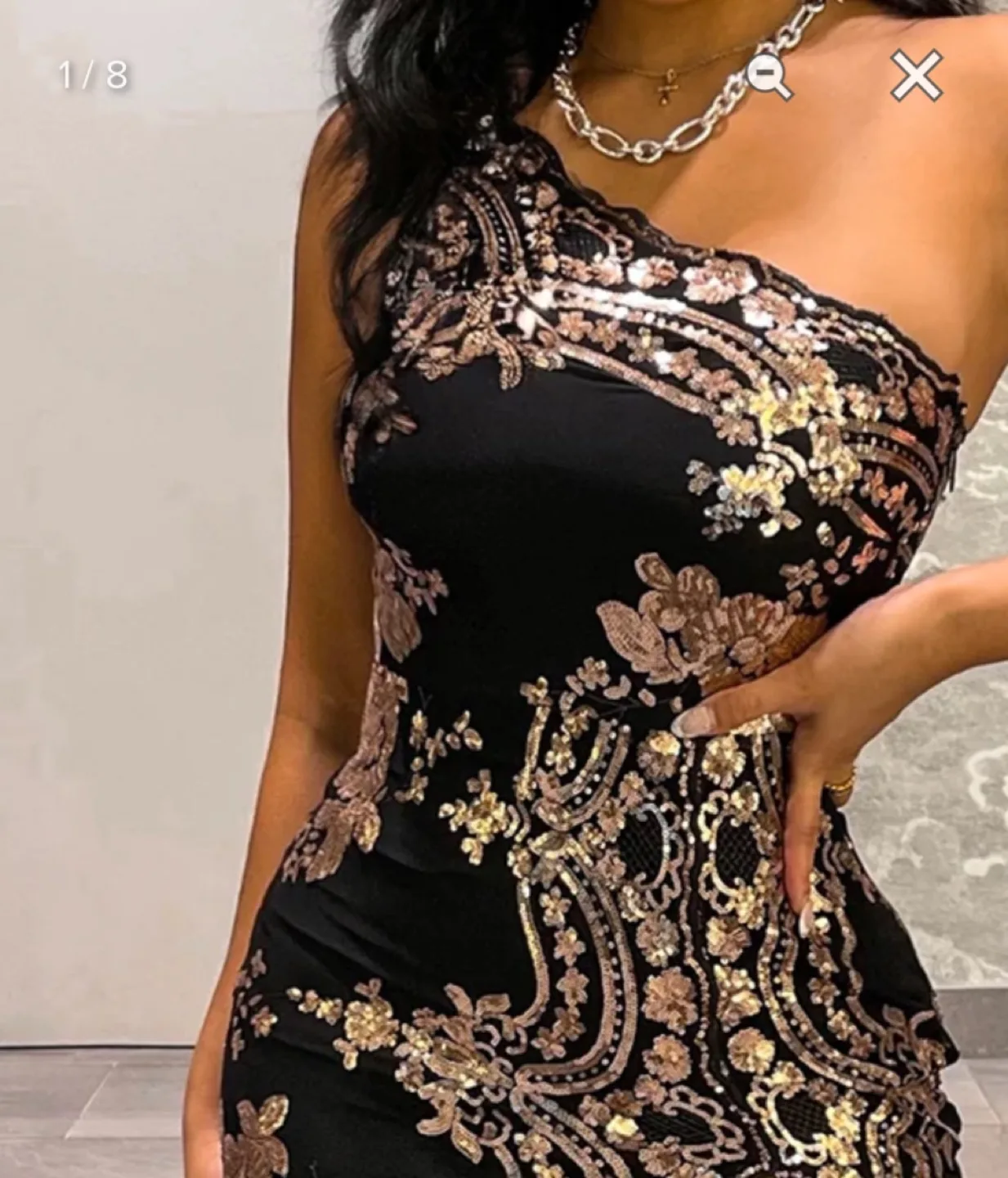 Gorgeous Black and Rose Gold Sequin Maxi Dress image indicator(2)