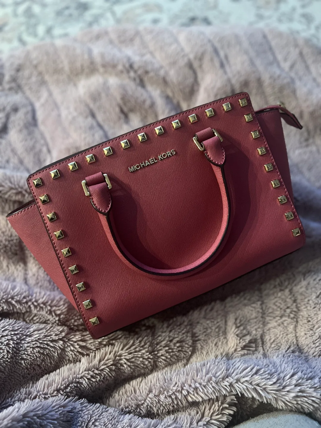 Michael Kors Pink Studded Handbag - great condition! thumbnail