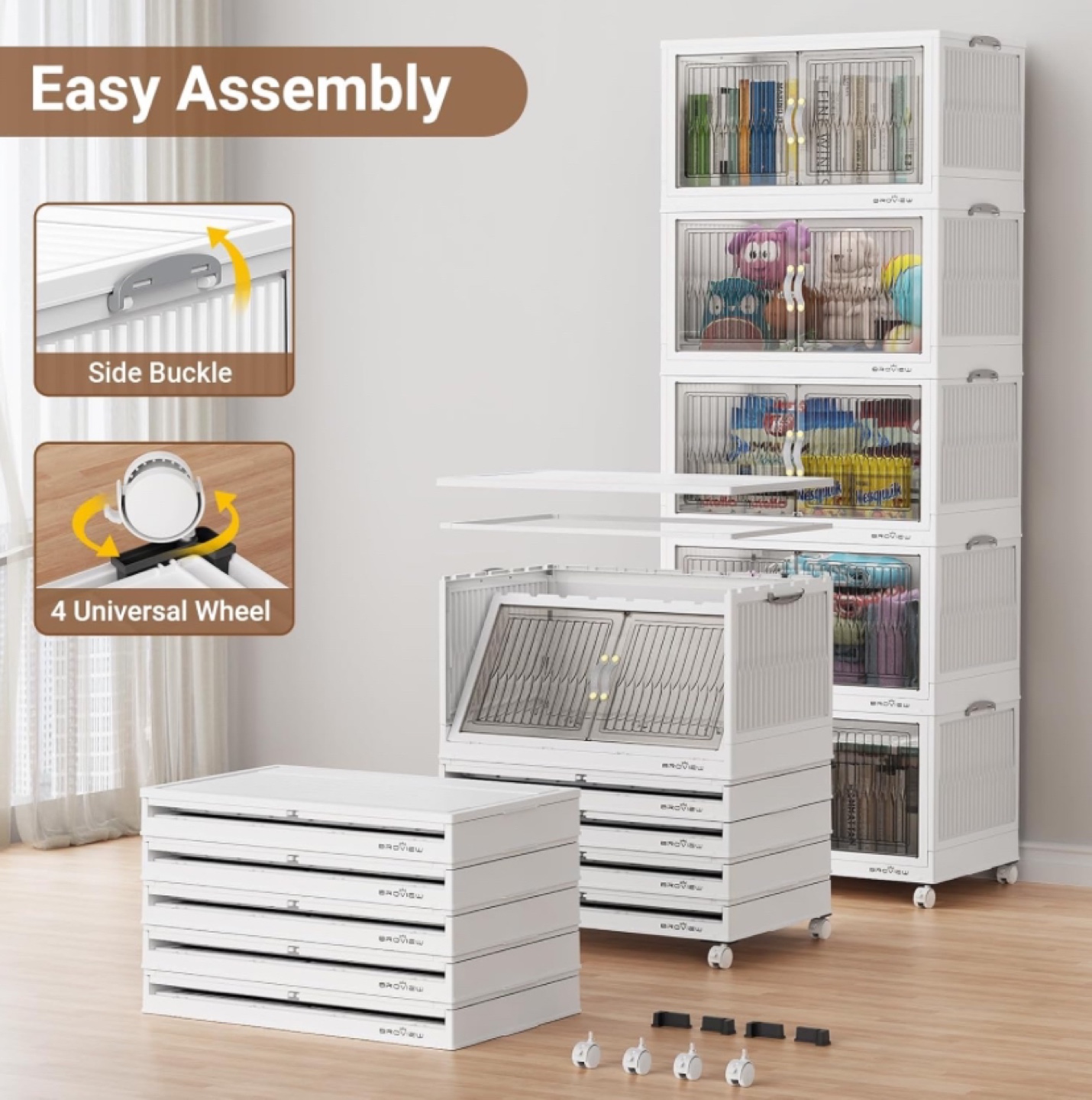 BROVIEW 3-Tier Stackable Storage Organizer Cabinet with Wheels - photo 5