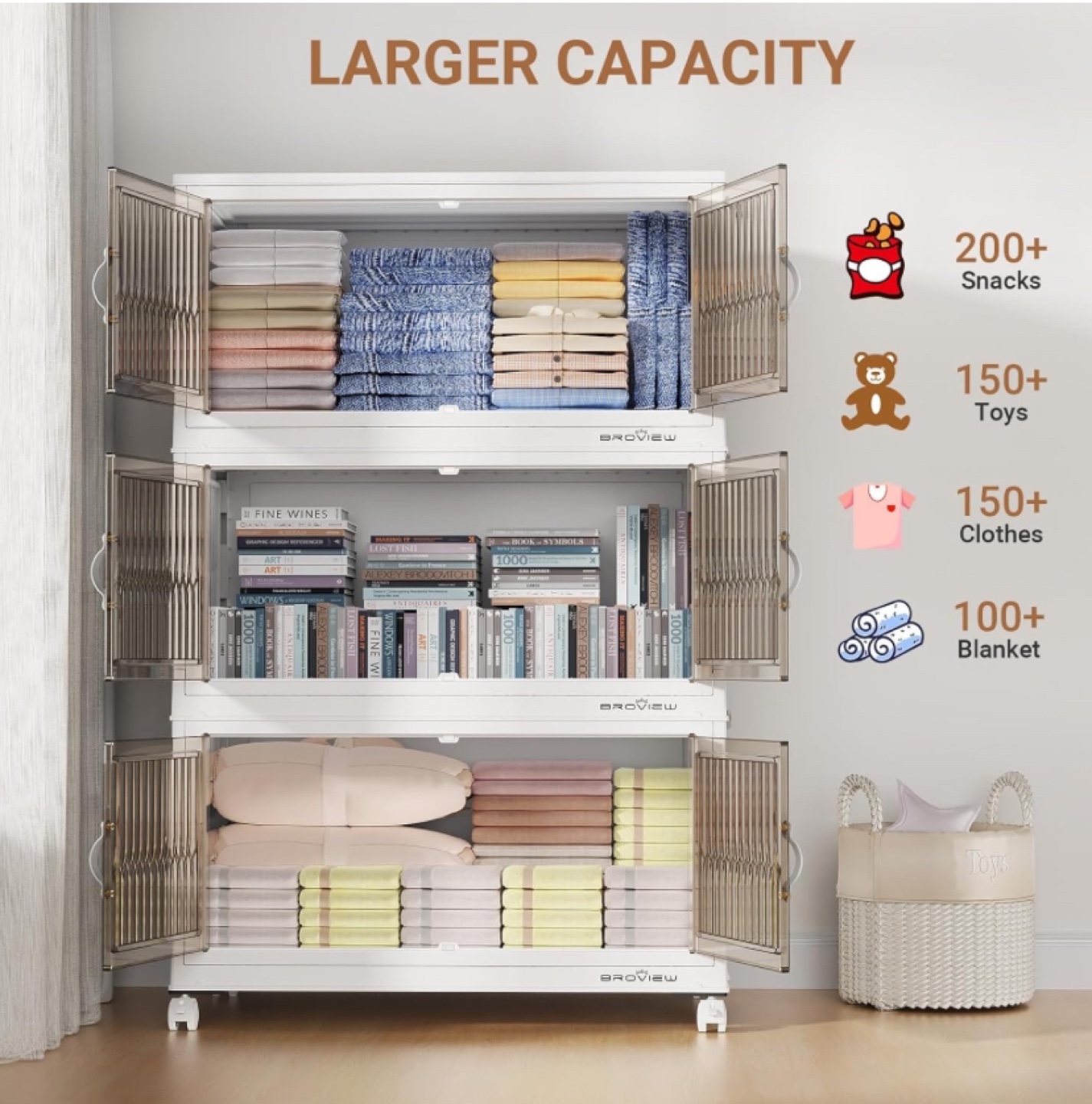 BROVIEW 3-Tier Stackable Storage Organizer Cabinet with Wheels - photo 4