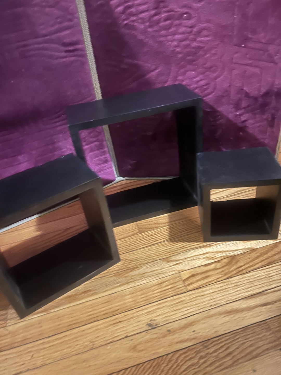 Set of 3 Black Square Wall Shelves