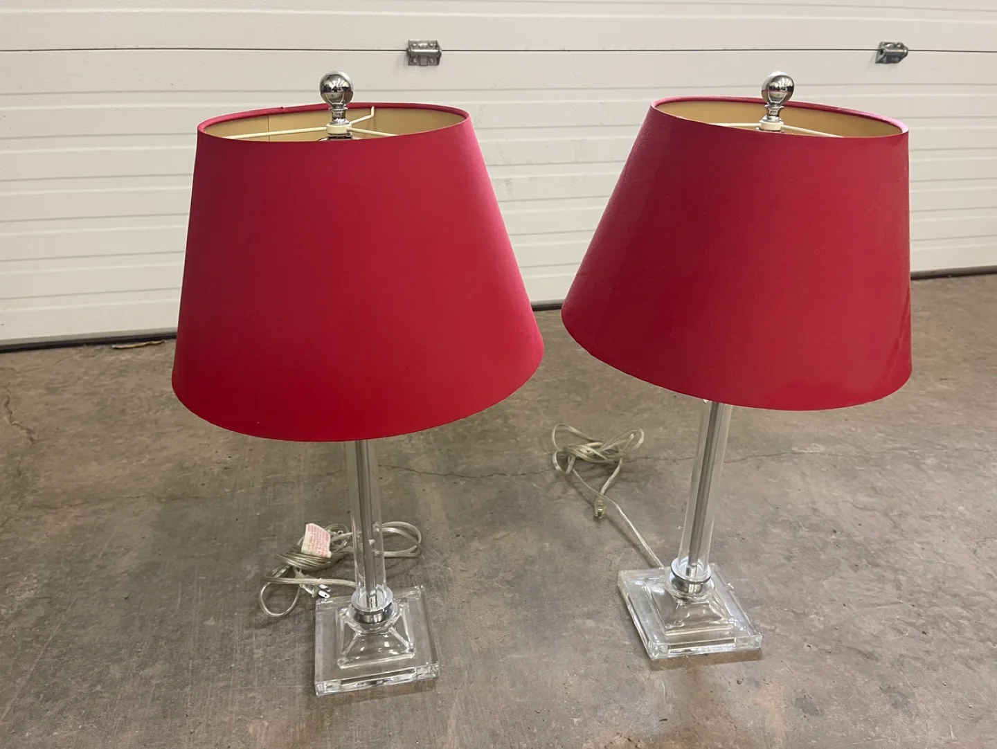 Pair of Red Lamps with Clear Bases thumbnail