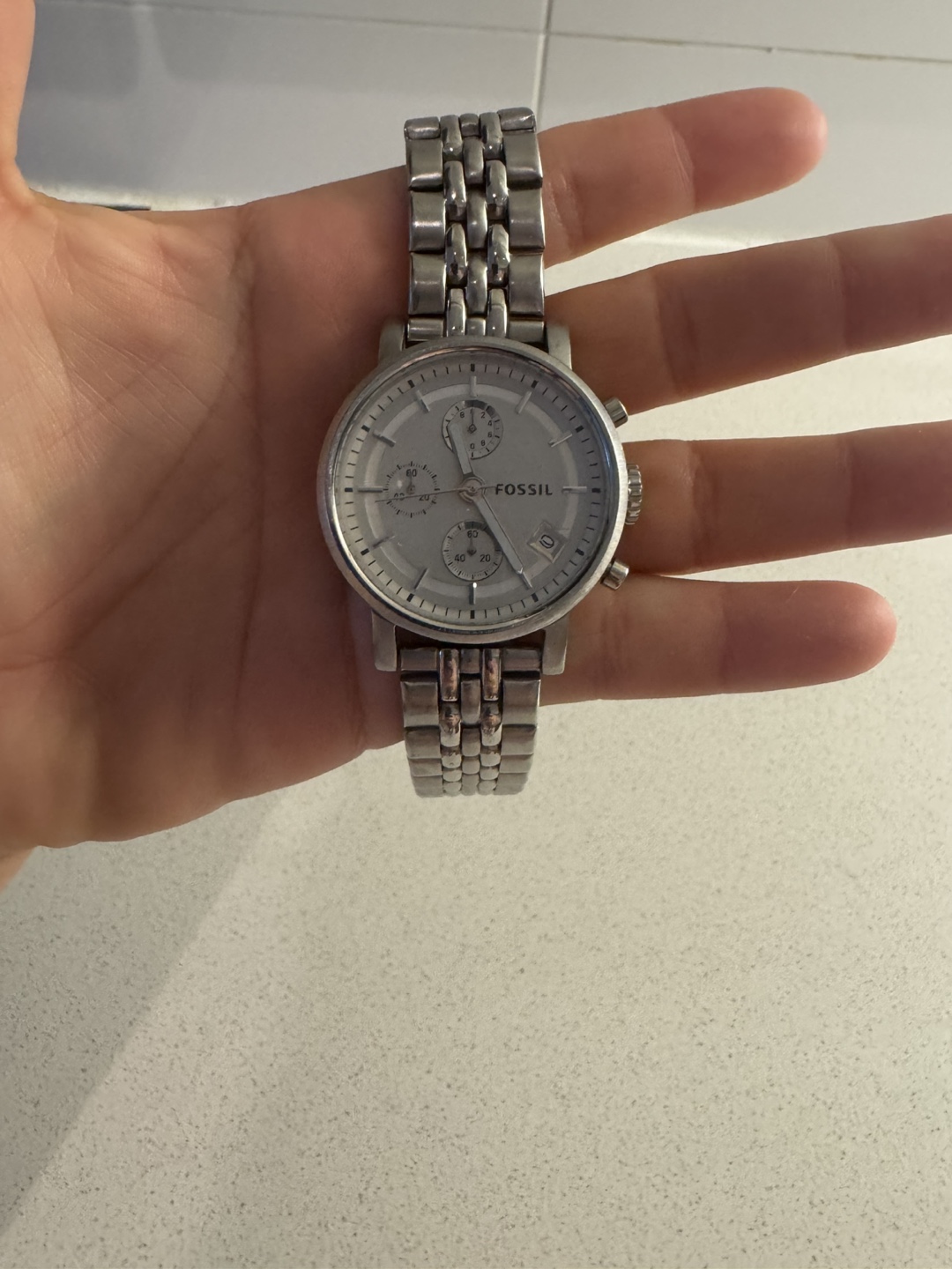 Fossil Boyfriend Chronograph Silver Steel Strap Watch