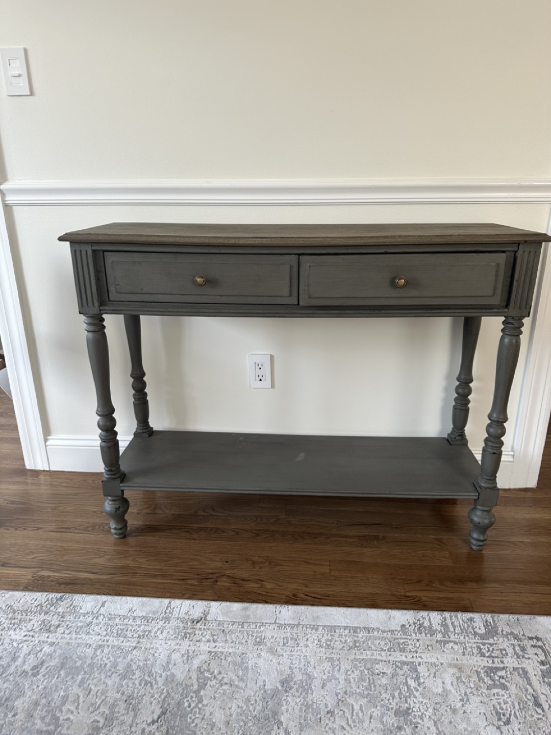 Gray Console Table with Two Drawers