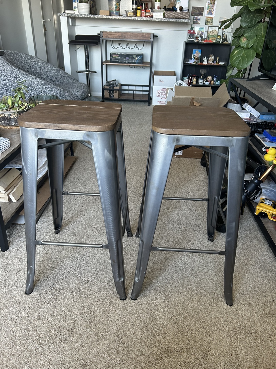 Metal-Wood Counter Height Bar Stools 2