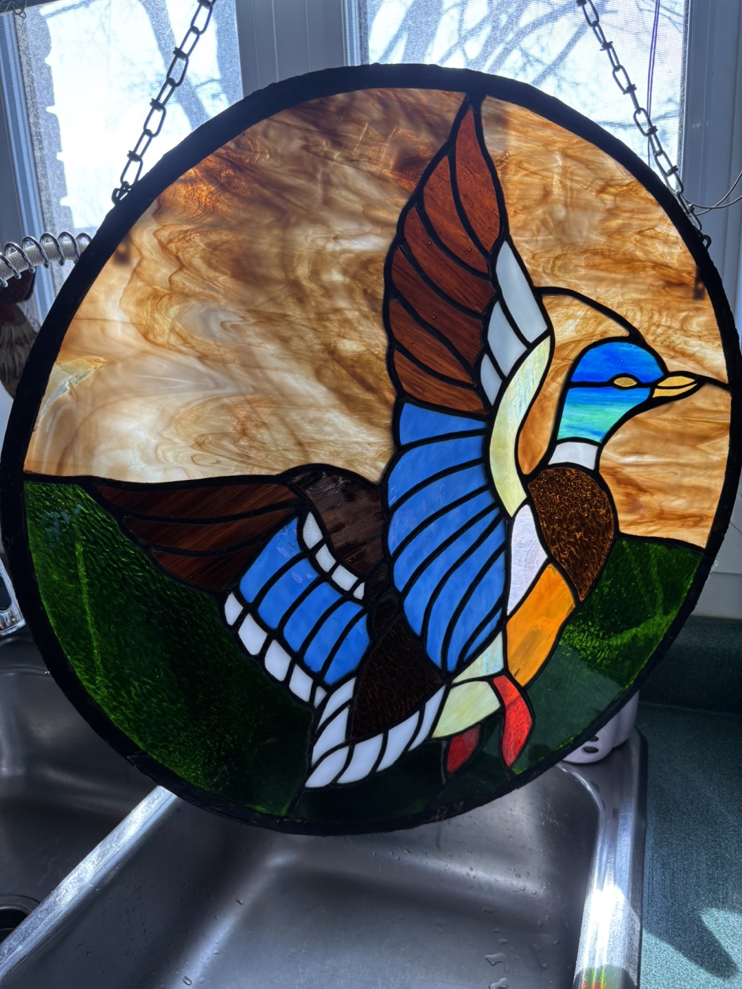 Stunning Stained Glass Duck Window Hanging - photo 2