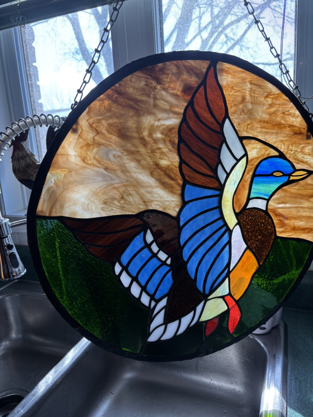 Stunning Stained Glass Duck Window Hanging