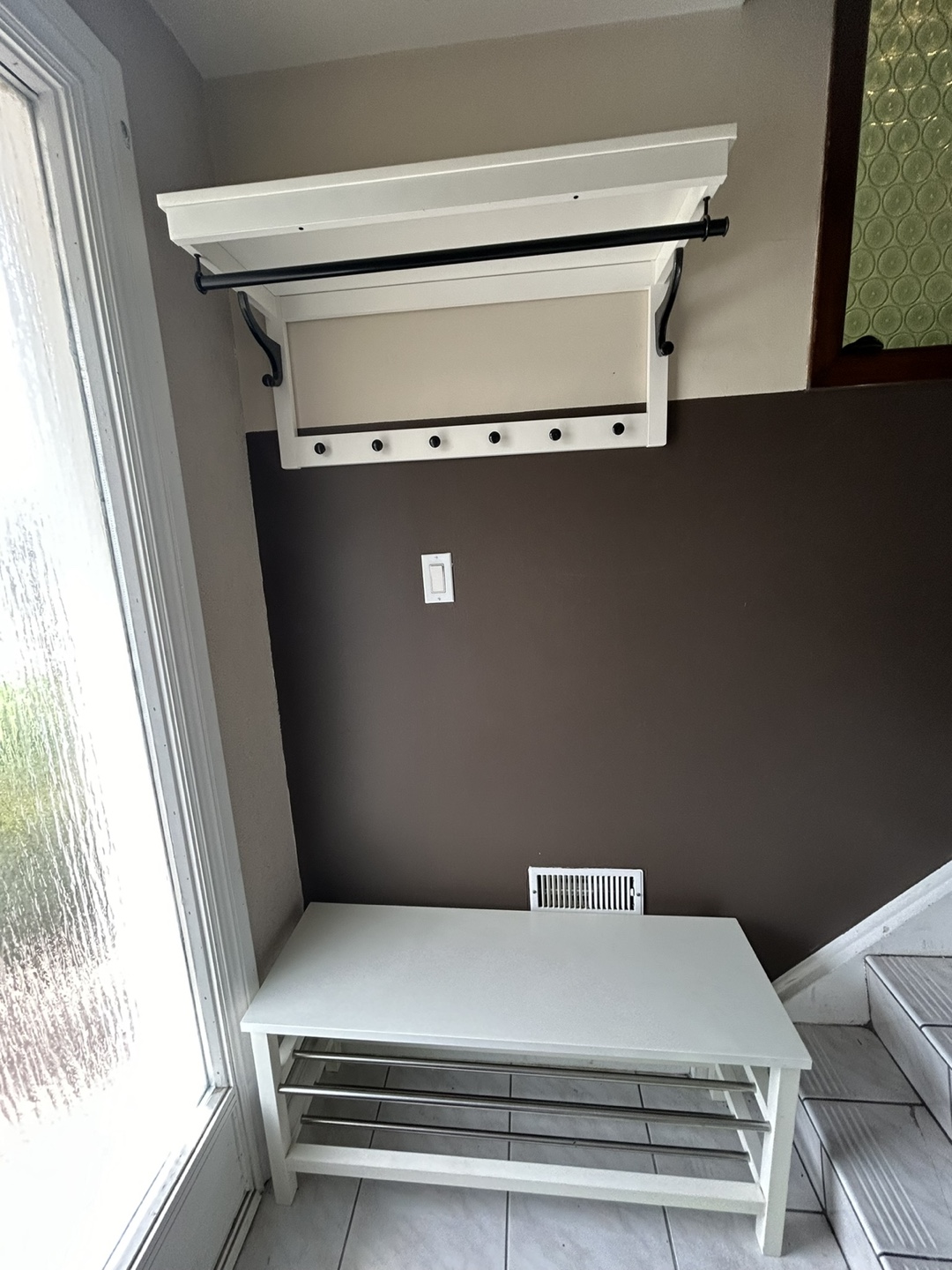 White Shoe Bench and Wall-Mounted Coat Rack Set - photo 3