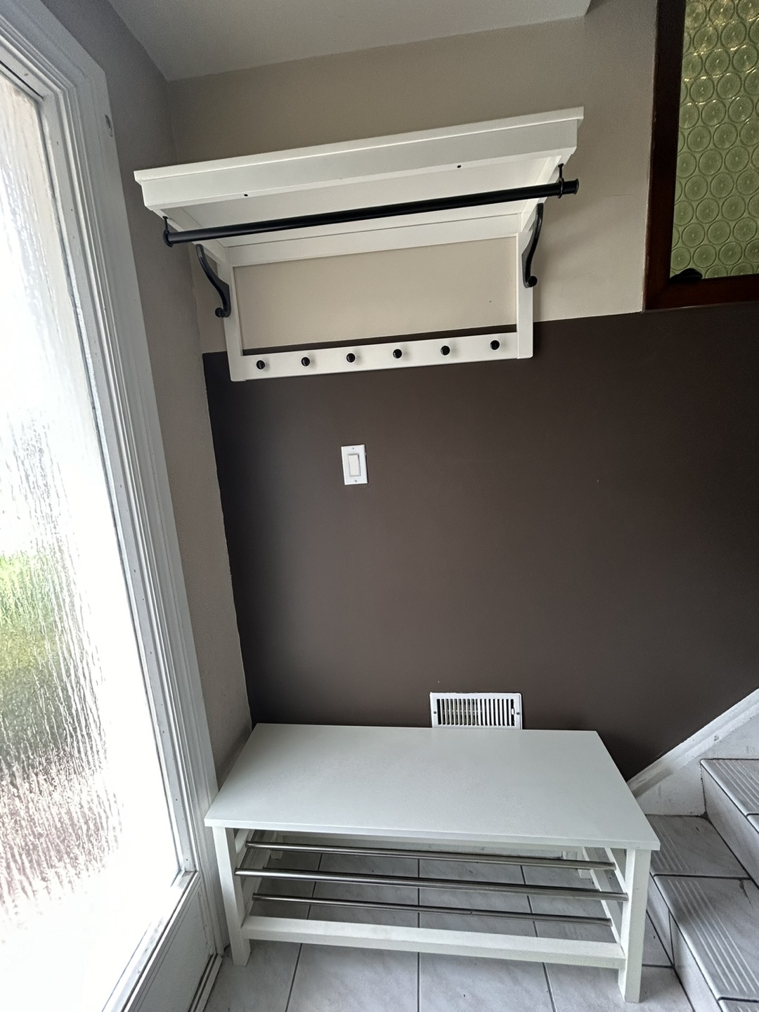 White Shoe Bench and Wall-Mounted Coat Rack Set - photo 2