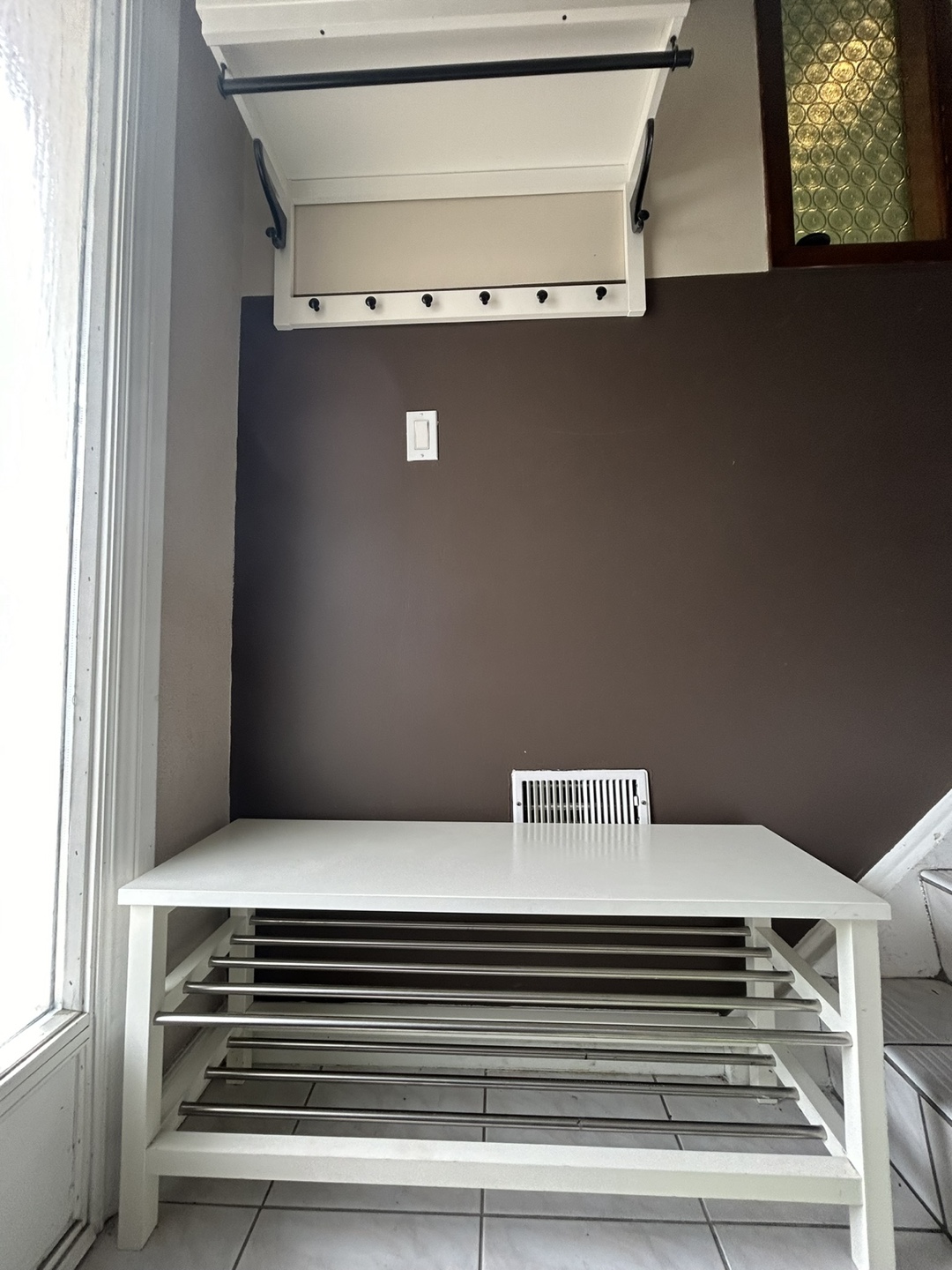 White Shoe Bench and Wall-Mounted Coat Rack Set
