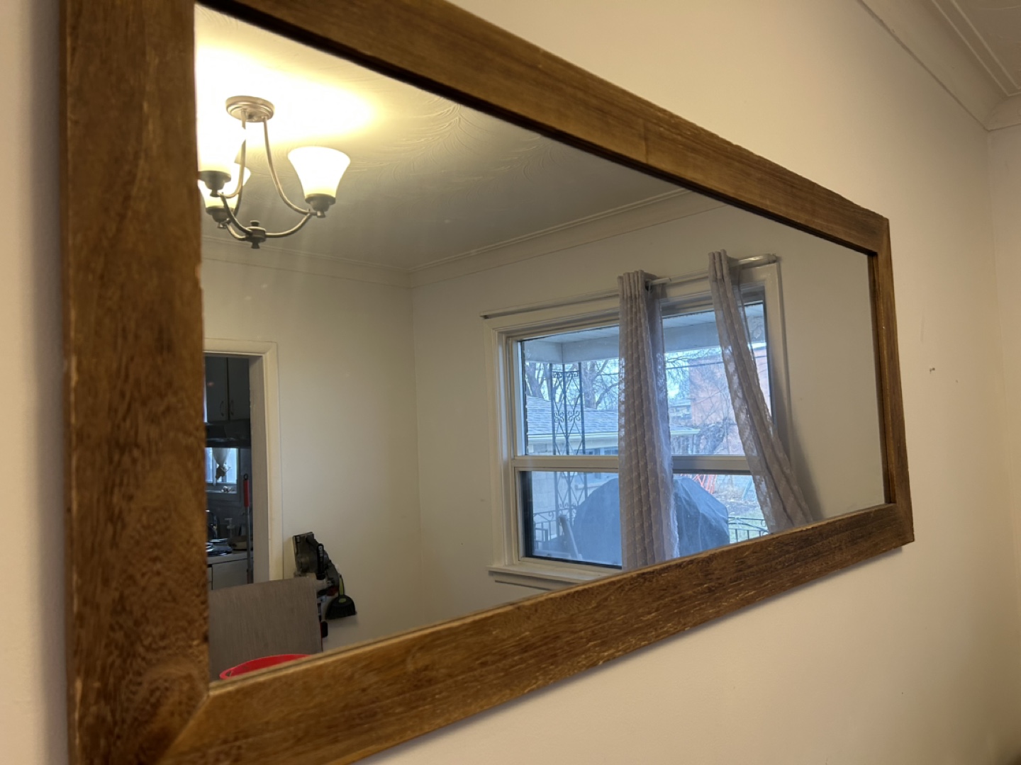 Large Rectangular Wall Mirror with Brown Wooden Frame - photo 2