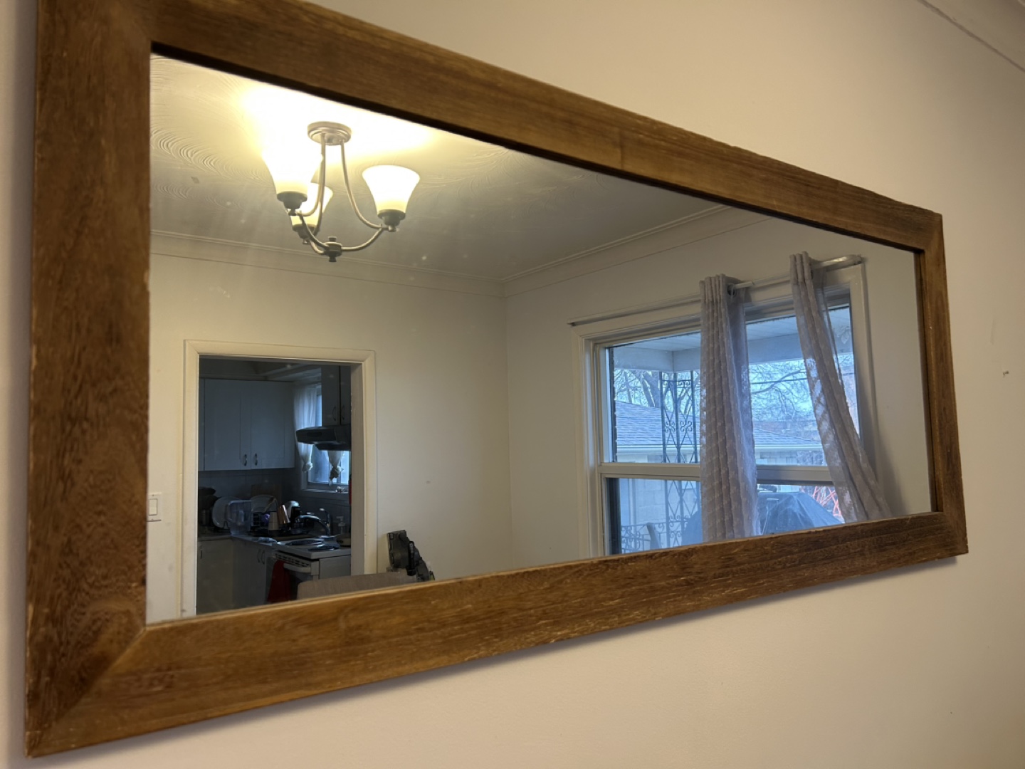 Large Rectangular Wall Mirror with Brown Wooden Frame - photo 3