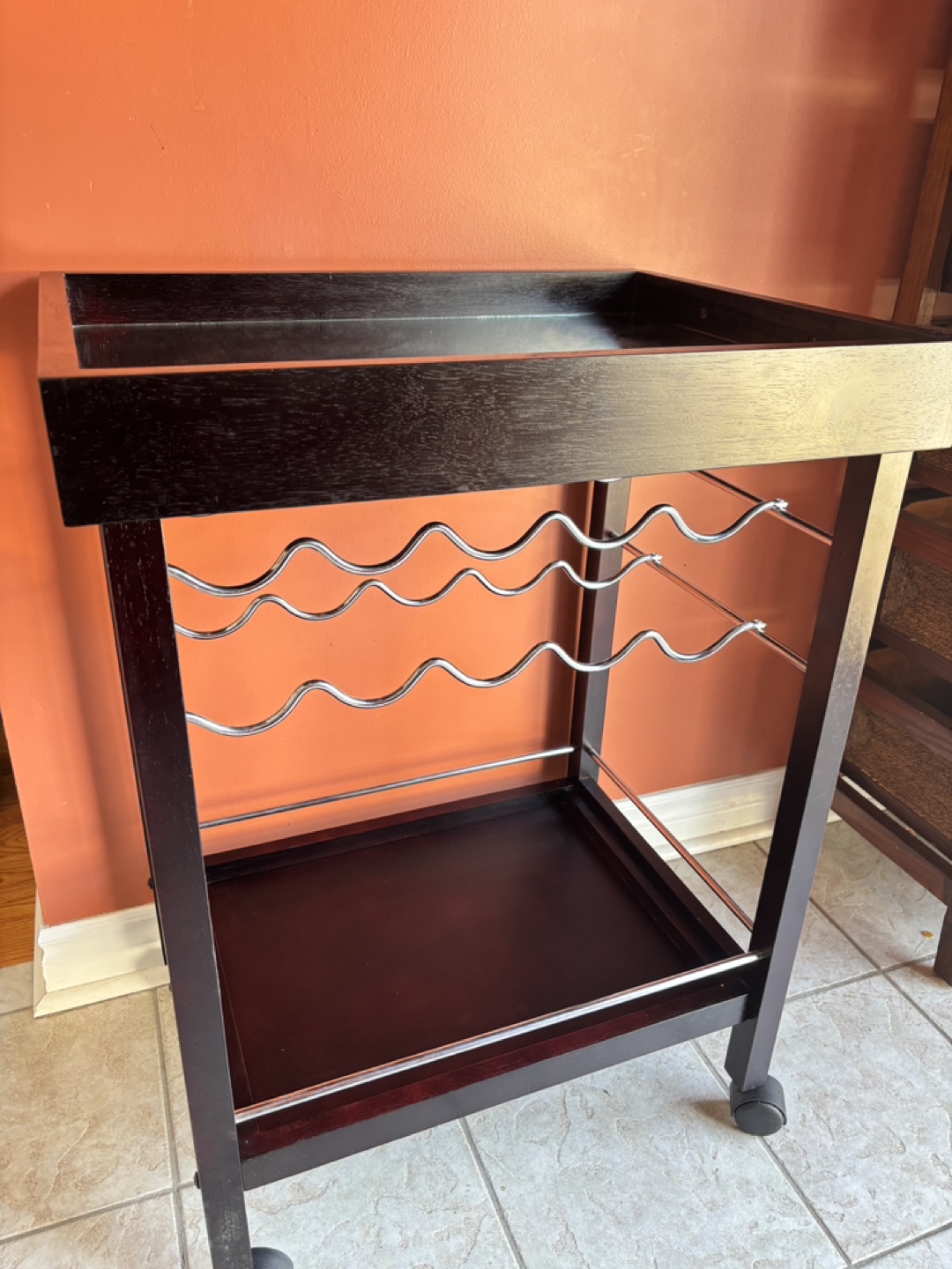 Dark Wood Serving Cart with Metal Rack - photo 2