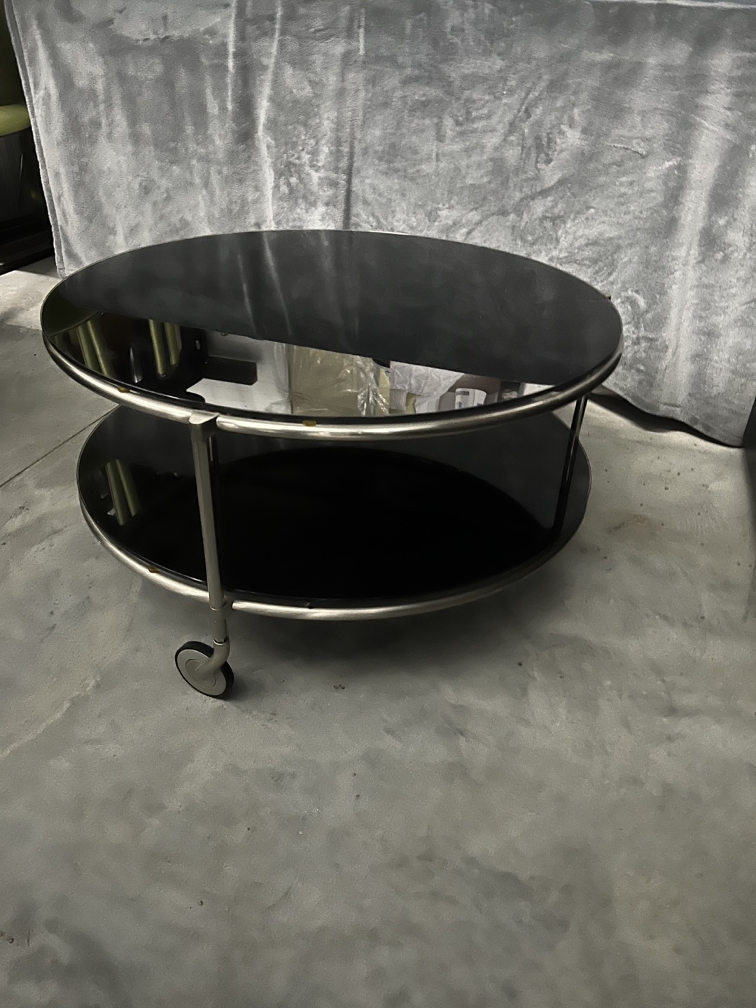 Two-Tier Round Glass Coffee Table with Wheels - photo 2