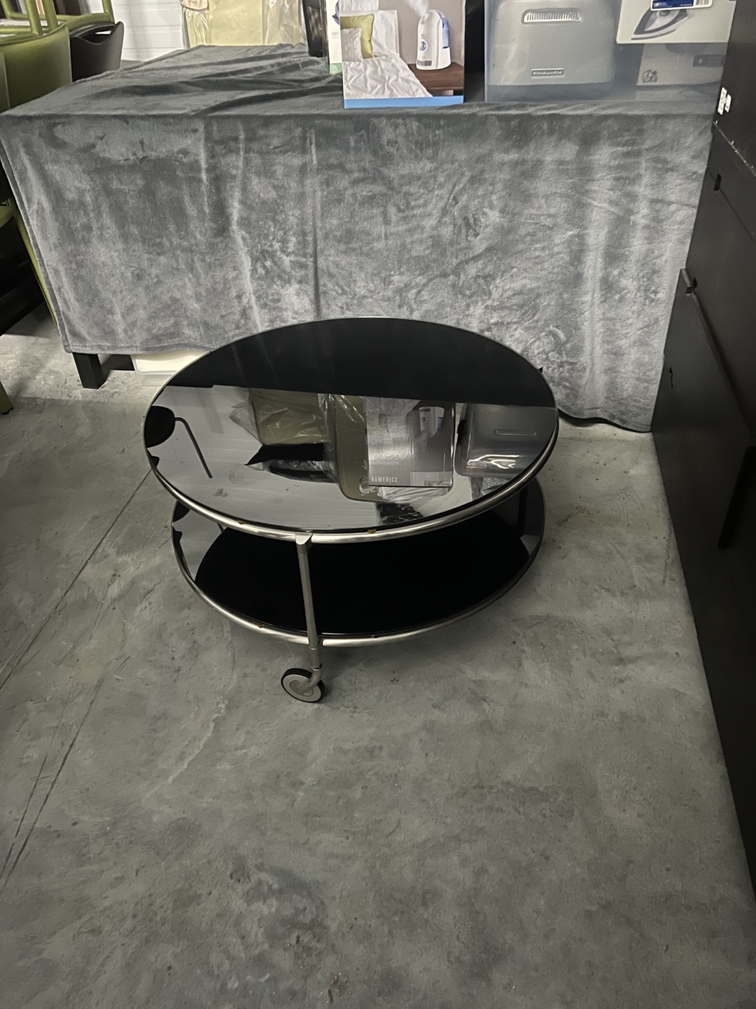 Two-Tier Round Glass Coffee Table with Wheels