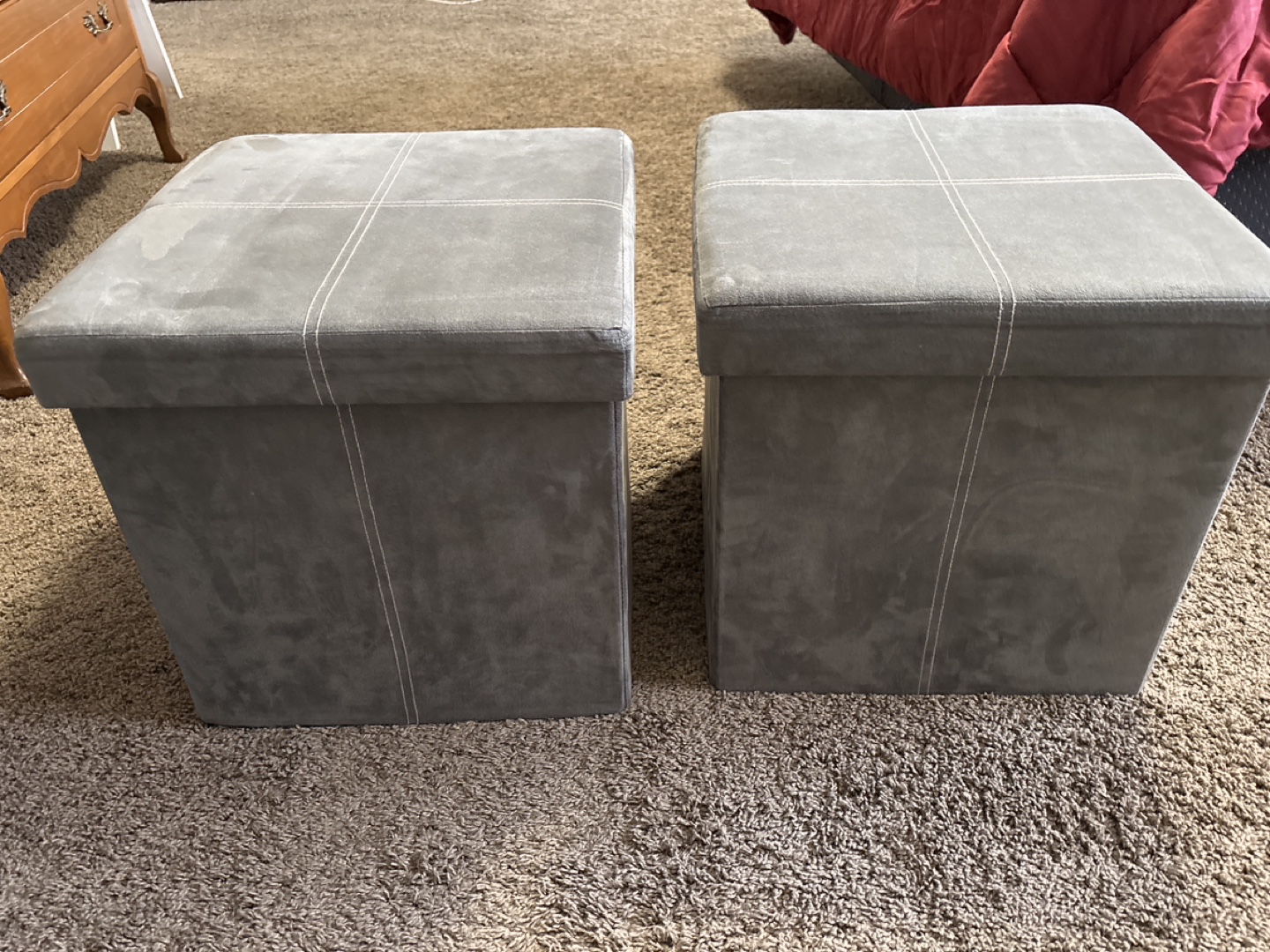 Pair of Grey Fabric Storage Ottomans