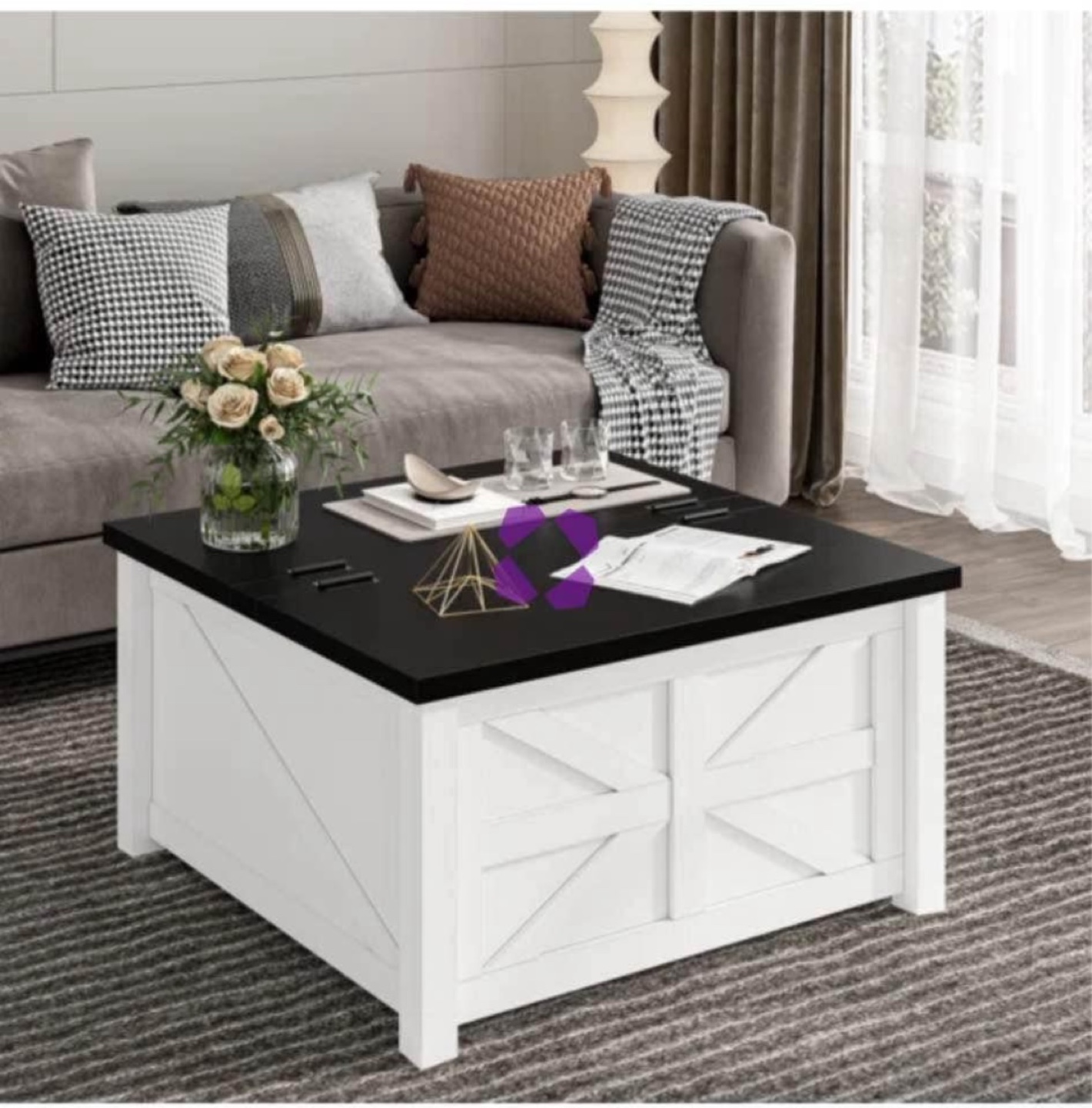 Farmhouse Style Coffee Table with Storage - photo 2