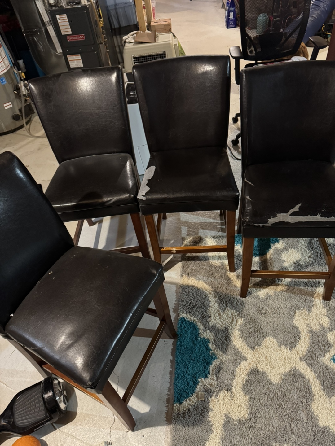 Set of Four Brown Leather Bar Stools