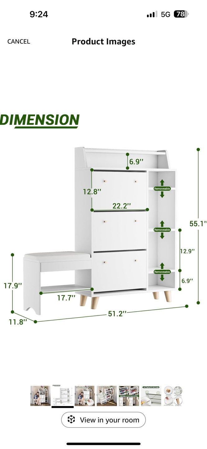 White Shoe Rack with Bench and Adjustable Shelves - photo 2