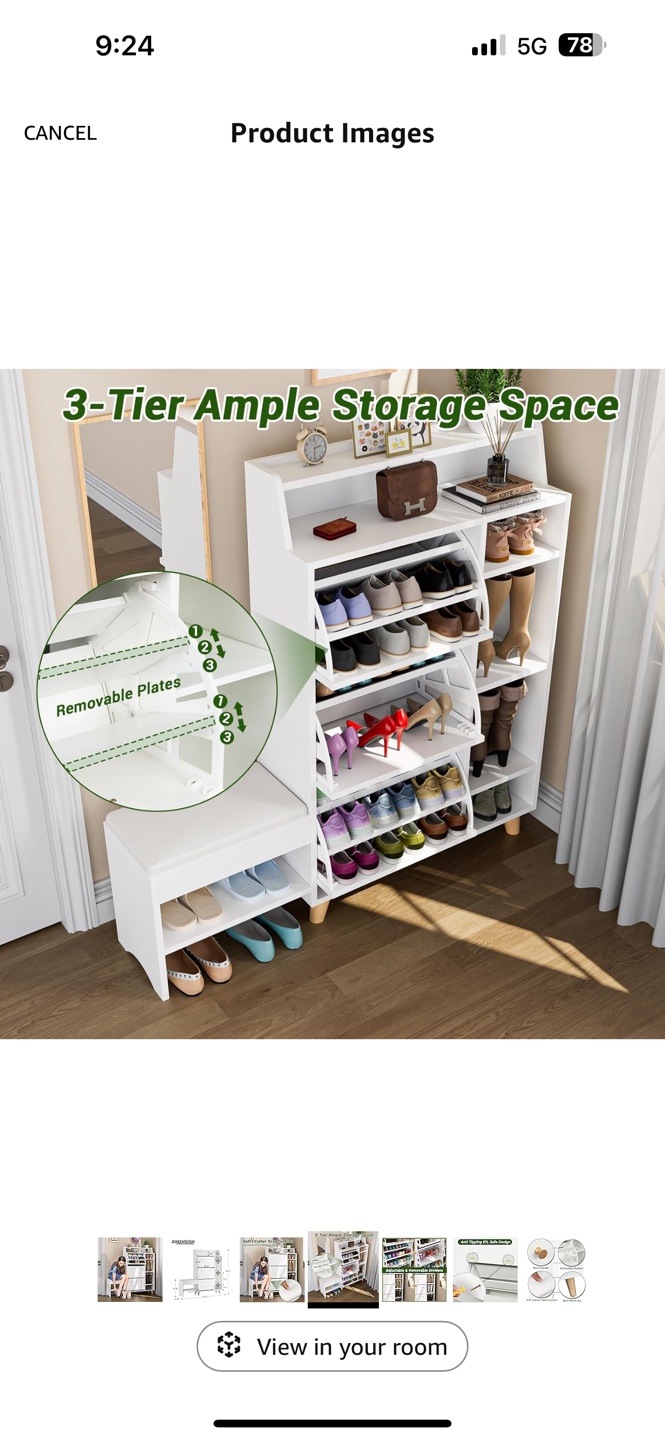White Shoe Rack with Bench and Adjustable Shelves - photo 4