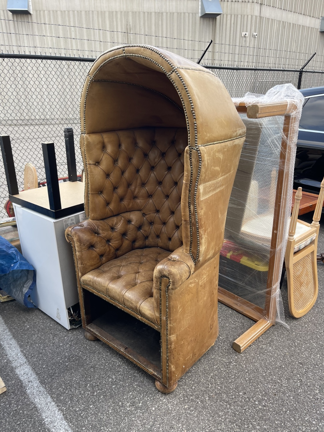 Antique Leather Hooded Chair