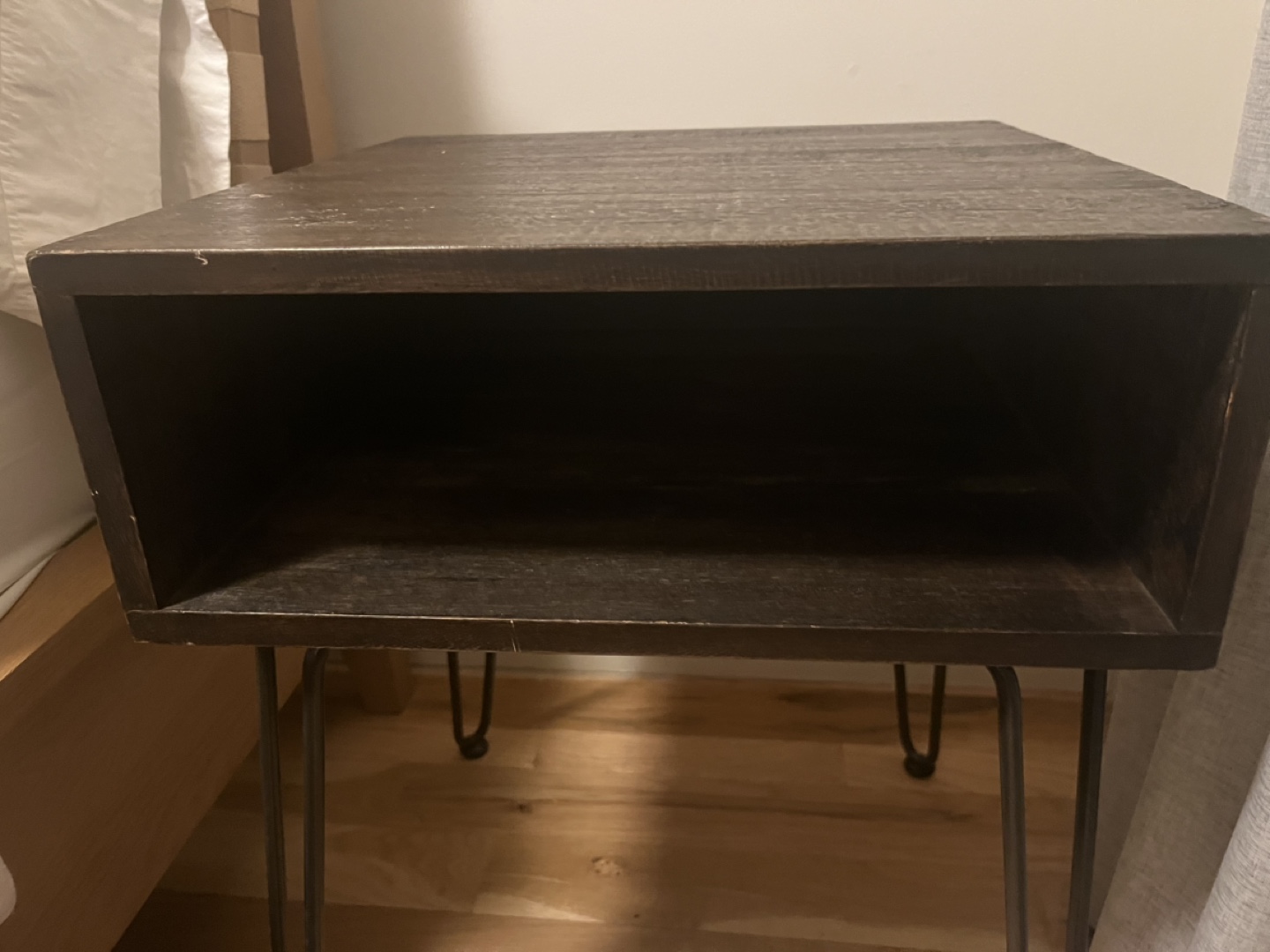 Pair of Dark Brown Wood Nightstand with Metal Legs - photo 3