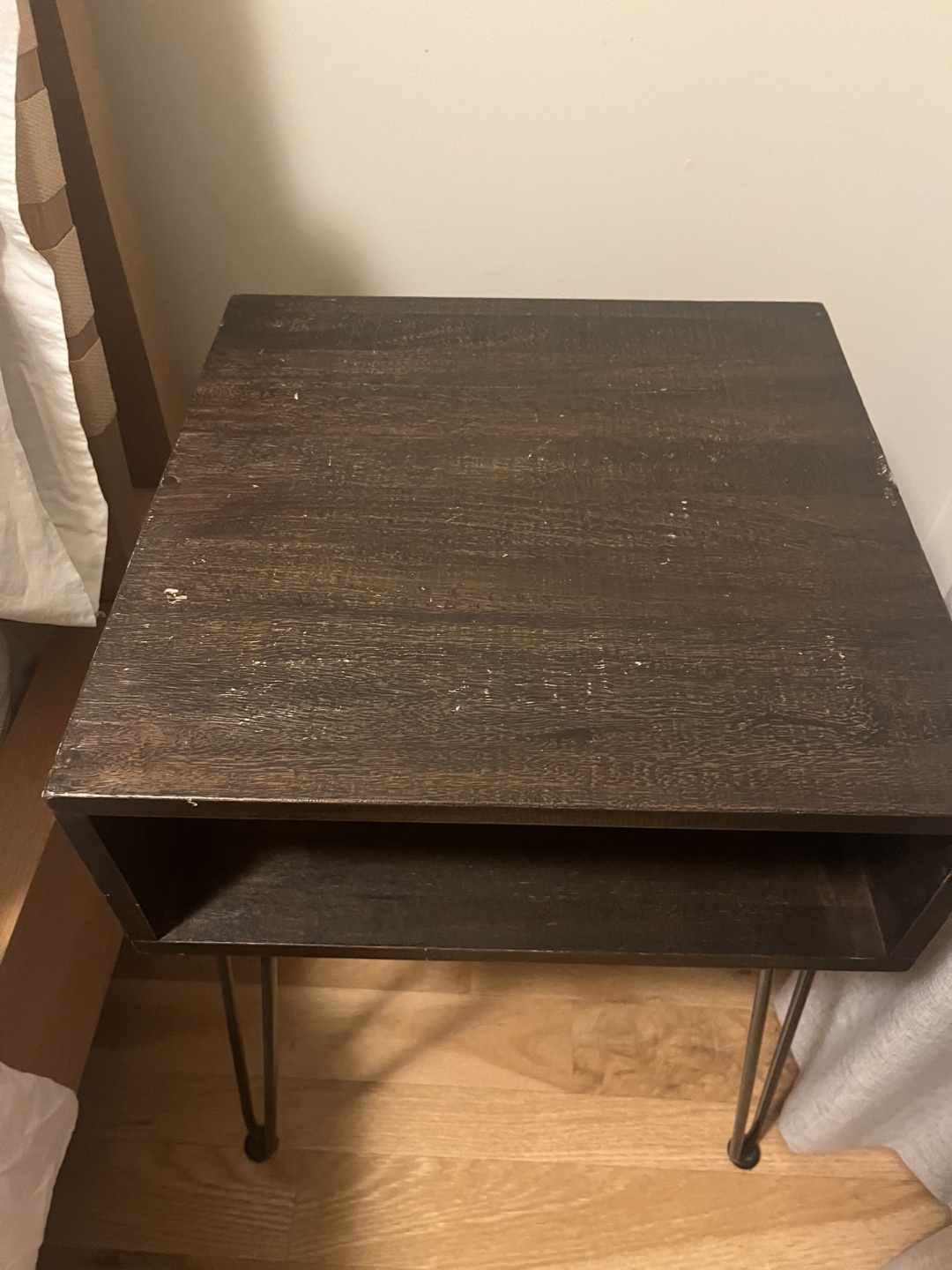 Pair of Dark Brown Wood Nightstand with Metal Legs - photo 2