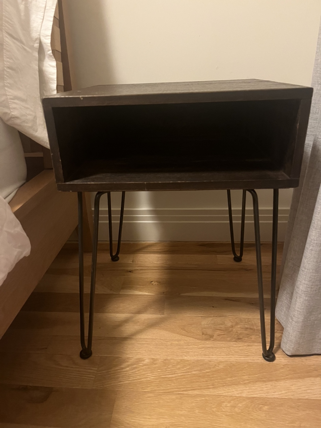 Pair of Dark Brown Wood Nightstand with Metal Legs