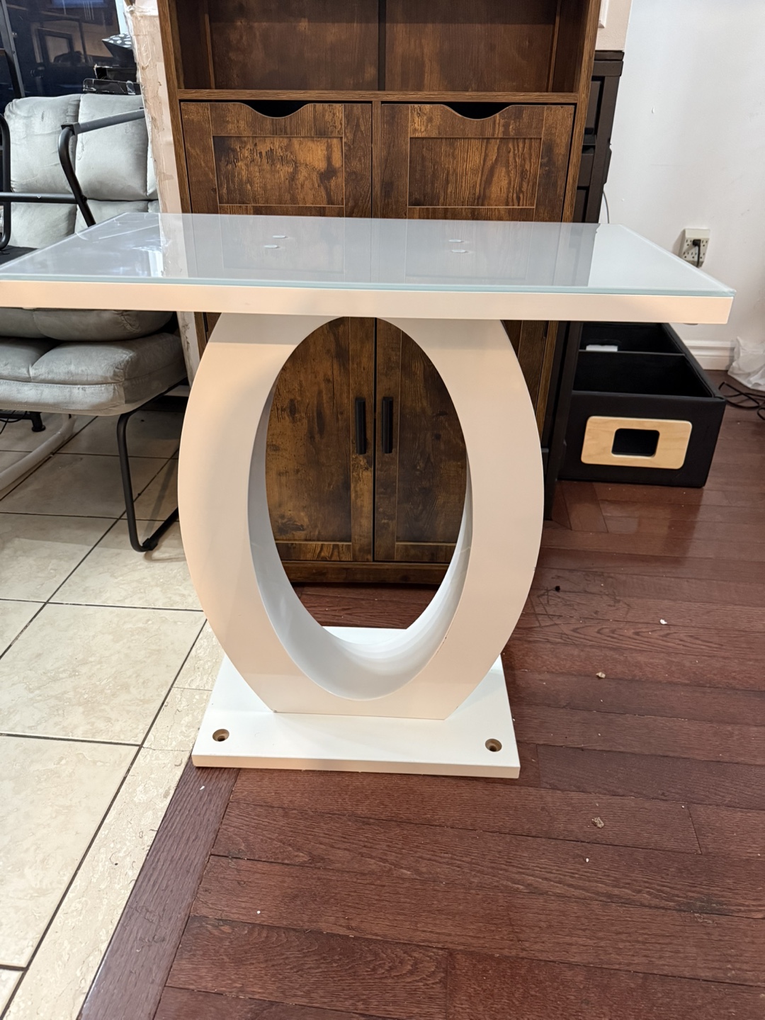 White Console Table with Glass Top