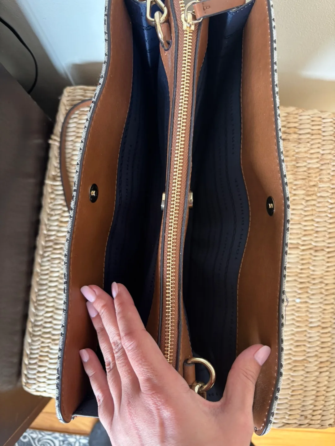 Tommy Hilfiger Beige and Brown Monogram Satchel image indicator(7)