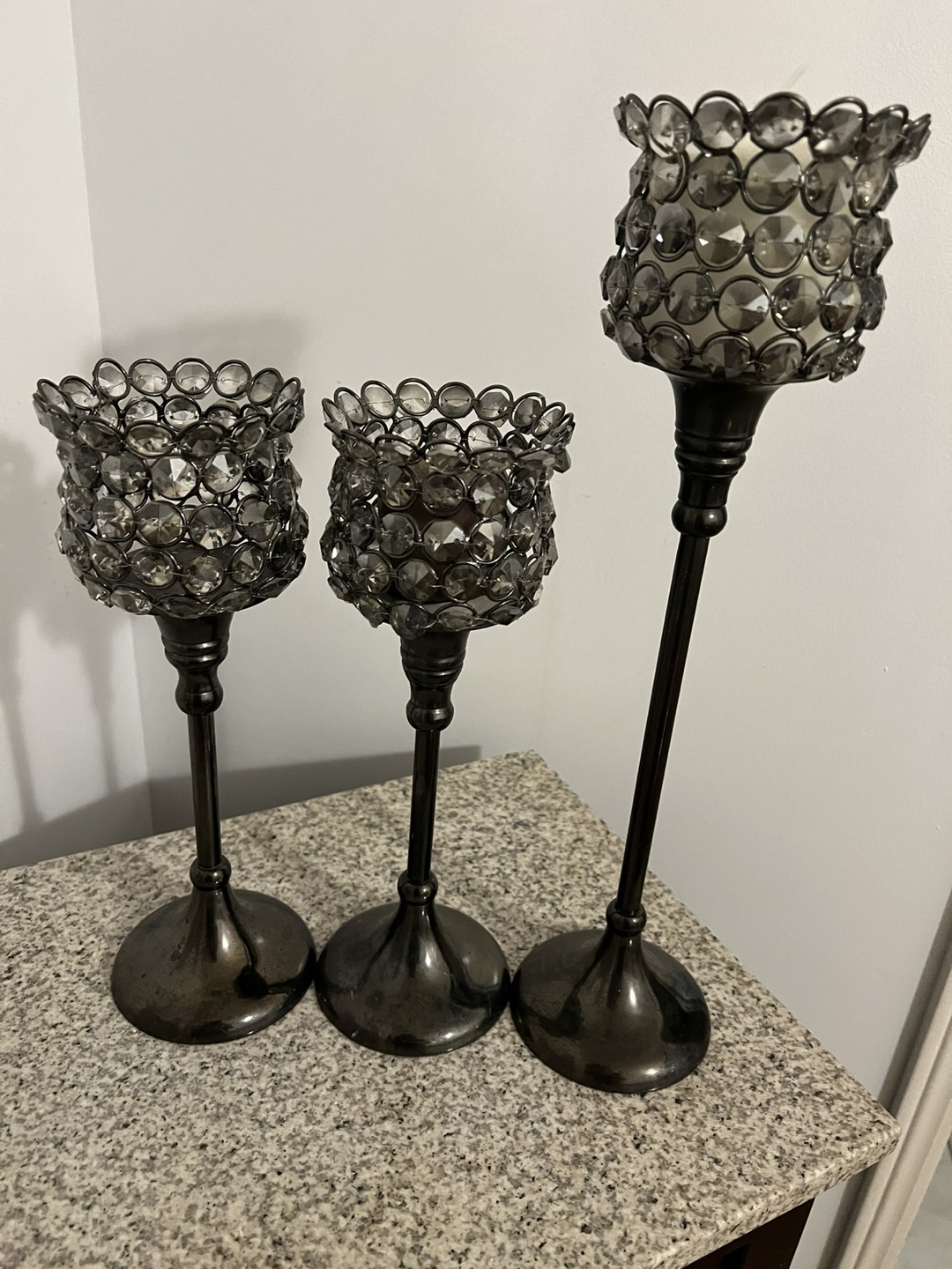 Set of 3 Crystal Candle Holders & Beaded Mirror - photo 4