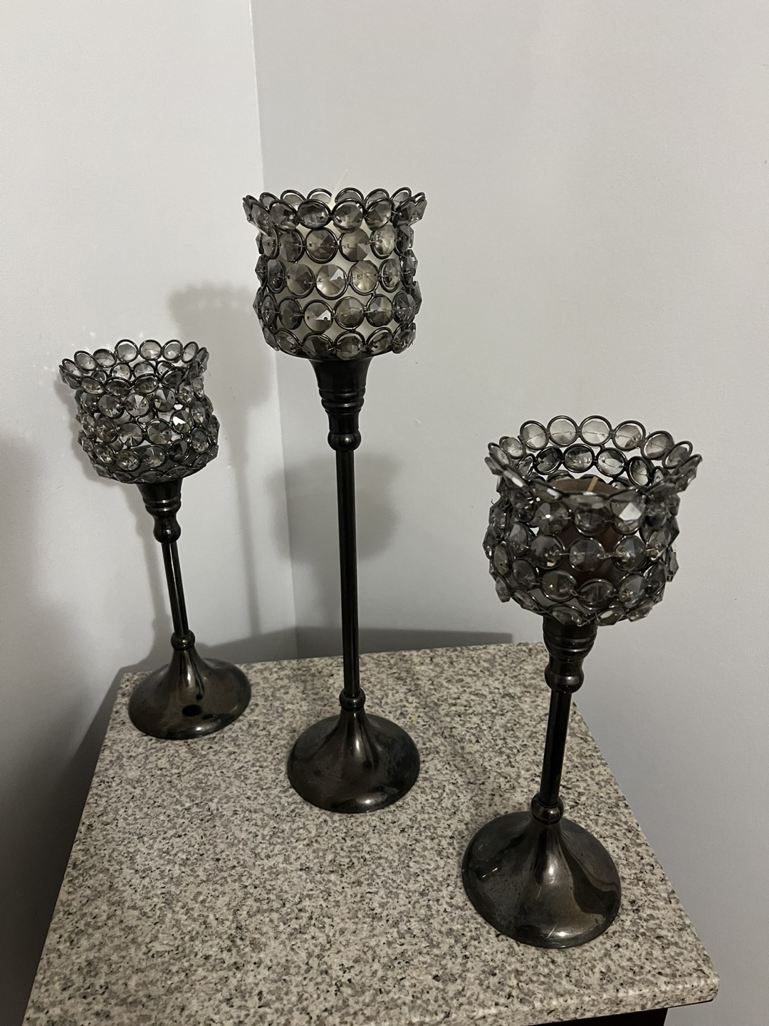 Set of 3 Crystal Candle Holders & Beaded Mirror - photo 5