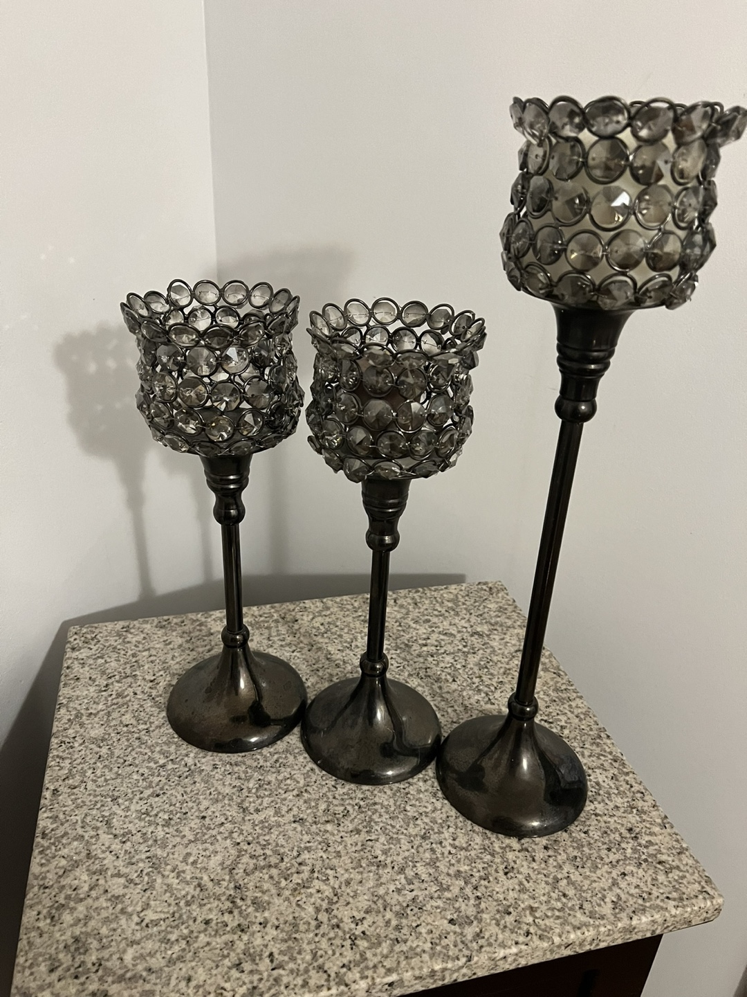 Set of 3 Crystal Candle Holders & Beaded Mirror - photo 3