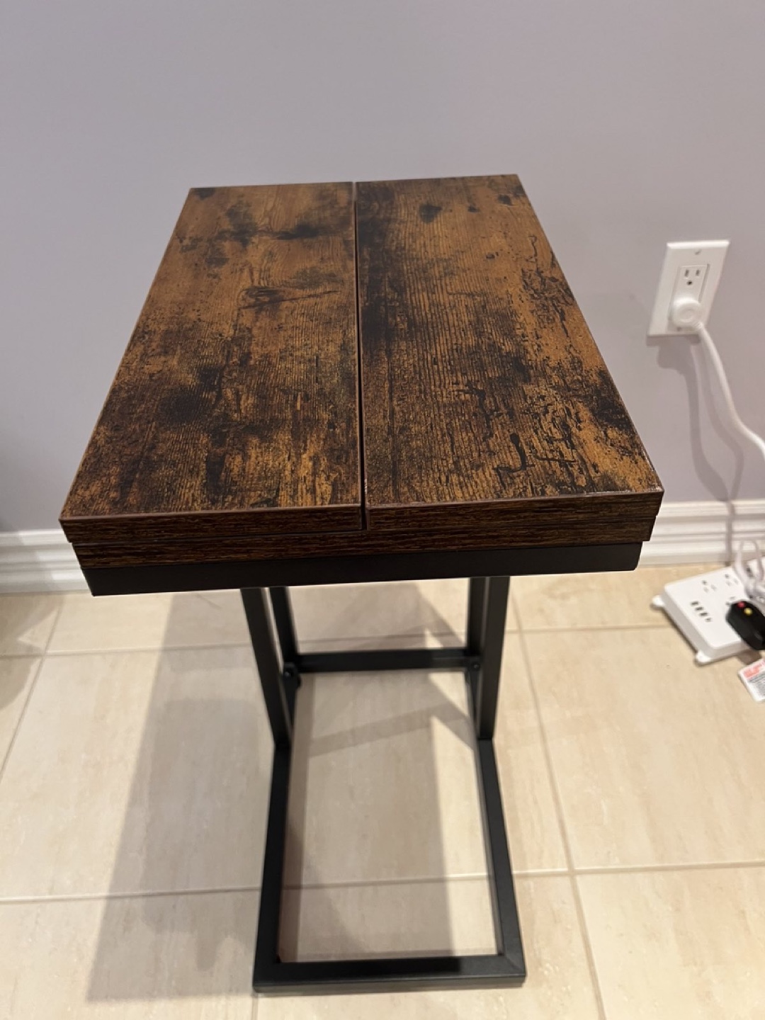 C-Shaped Sofa Side Table with Folding Top - photo 3