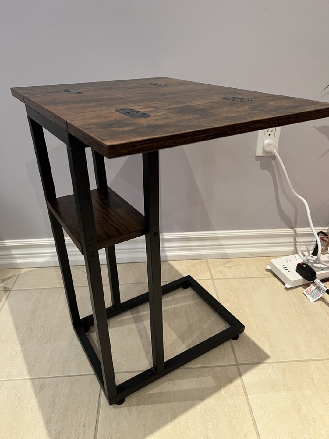 C-Shaped Sofa Side Table with Folding Top