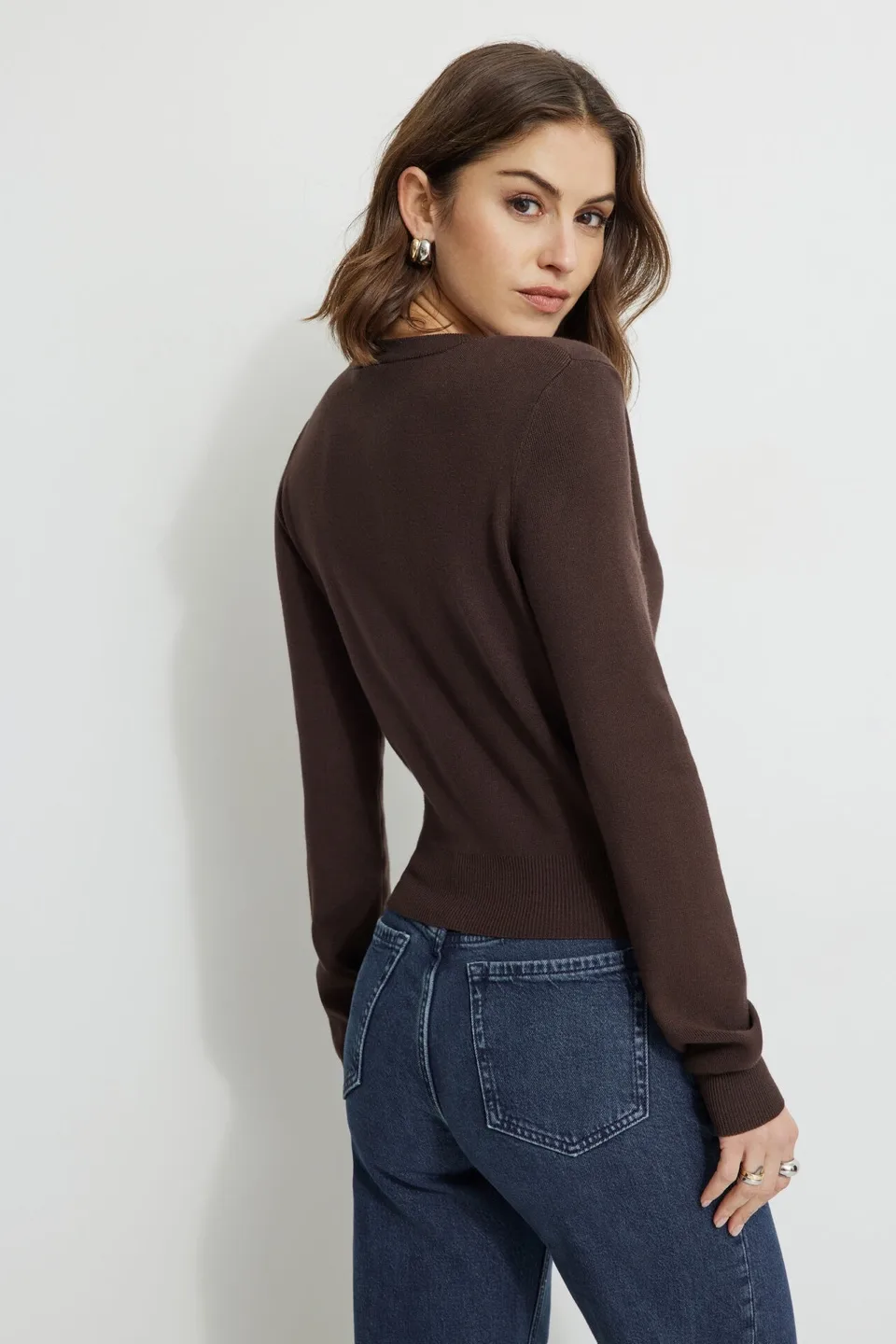 NEW WITH TAG Dynamite brown ribbed cardigan sweater size xxs image indicator(4)