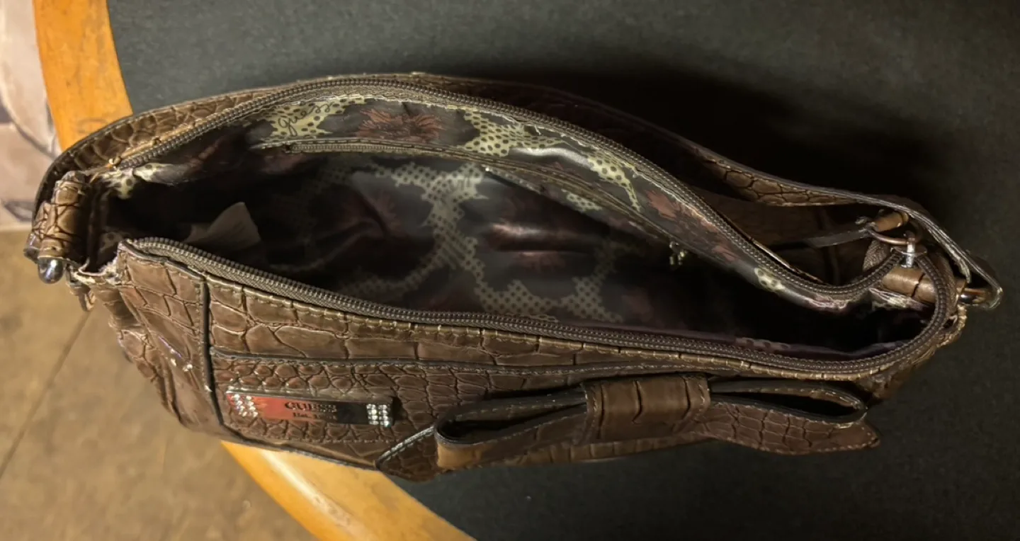 GUESS Brown Crocodile-Embossed Handbag image indicator(3)