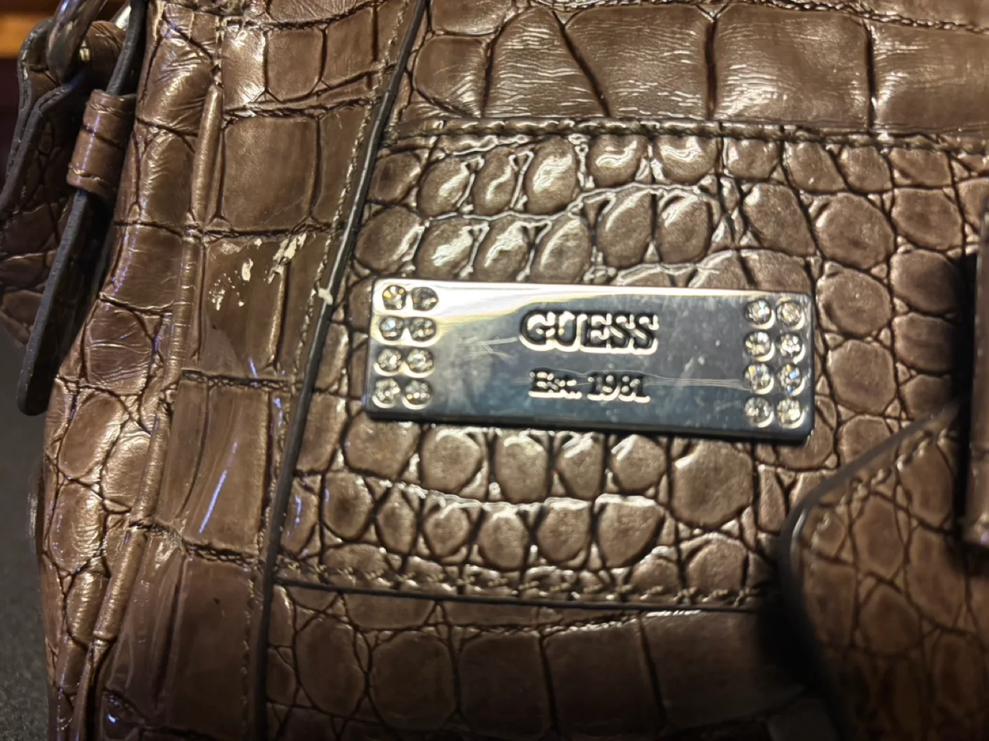 GUESS Brown Crocodile-Embossed Handbag image indicator(2)