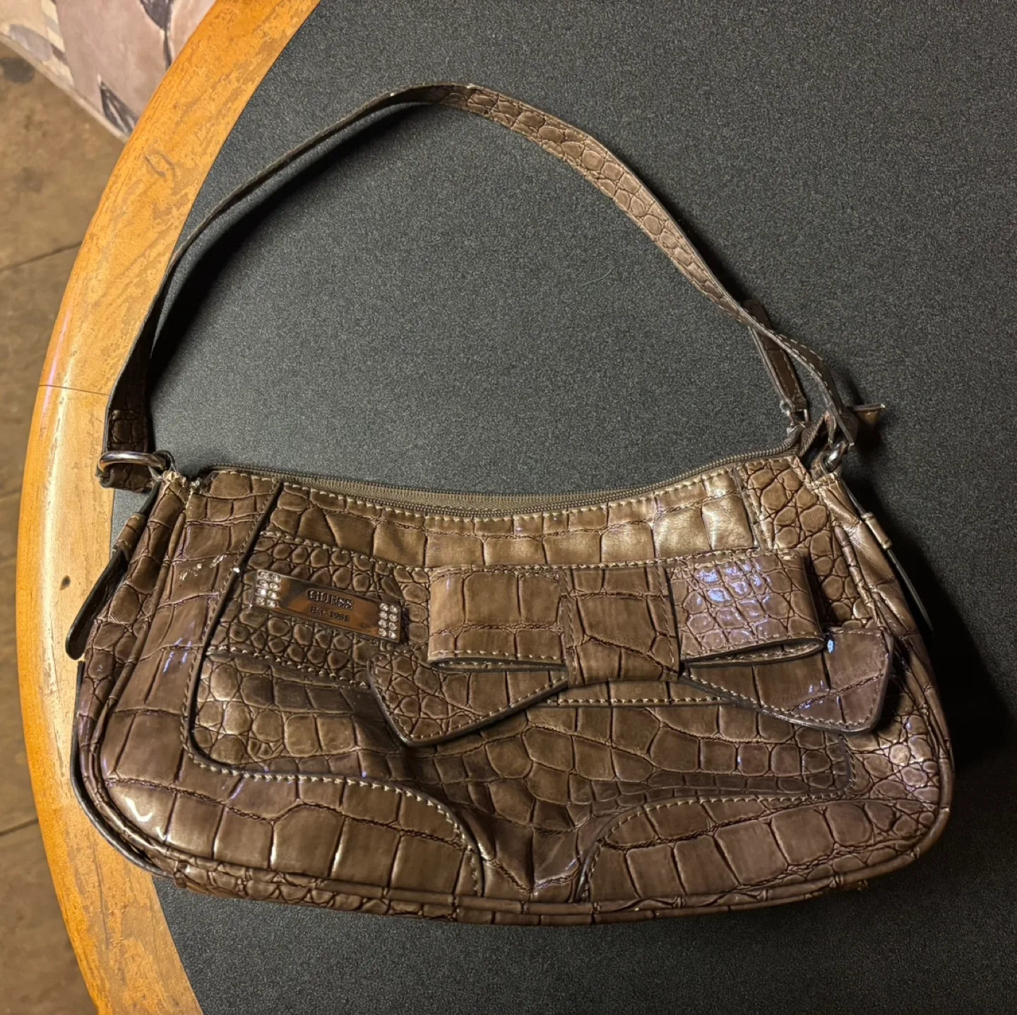 GUESS Brown Crocodile-Embossed Handbag image indicator(4)