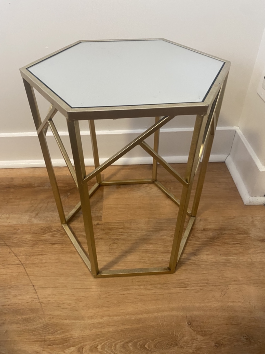 Gold Metal Hexagon Side Table with Mirrored Top - photo 2