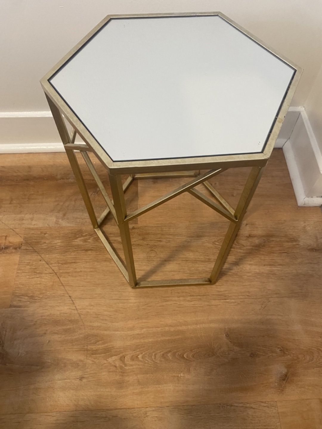 Gold Metal Hexagon Side Table with Mirrored Top
