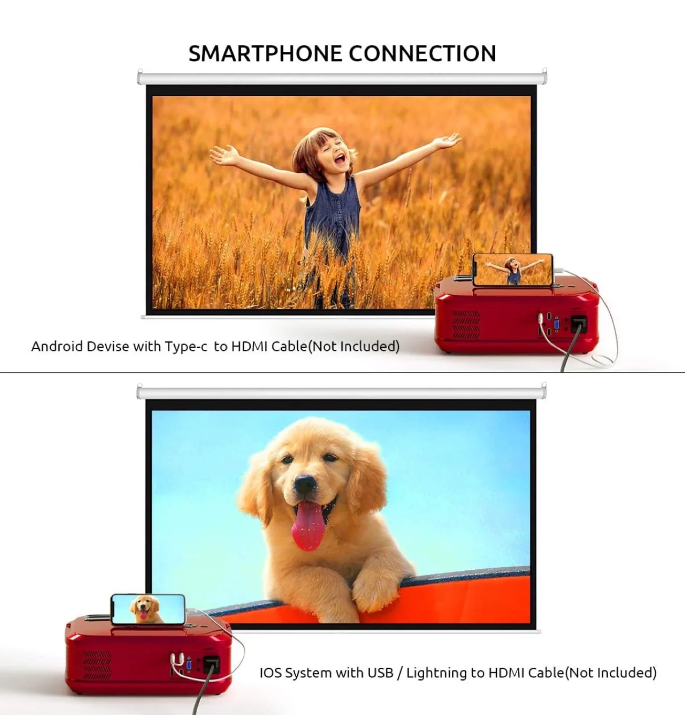 Crenova Projector - 1080p HD, 32-200 inch Display image indicator(5)