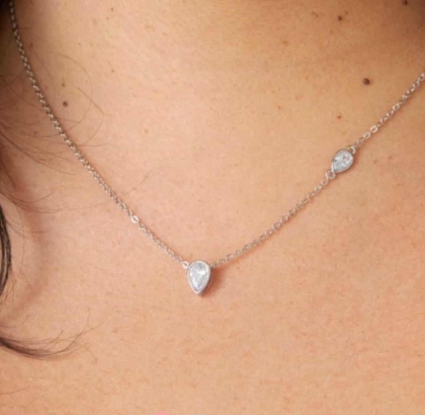 Delicate Pear and Round CZ Adjustable Necklace